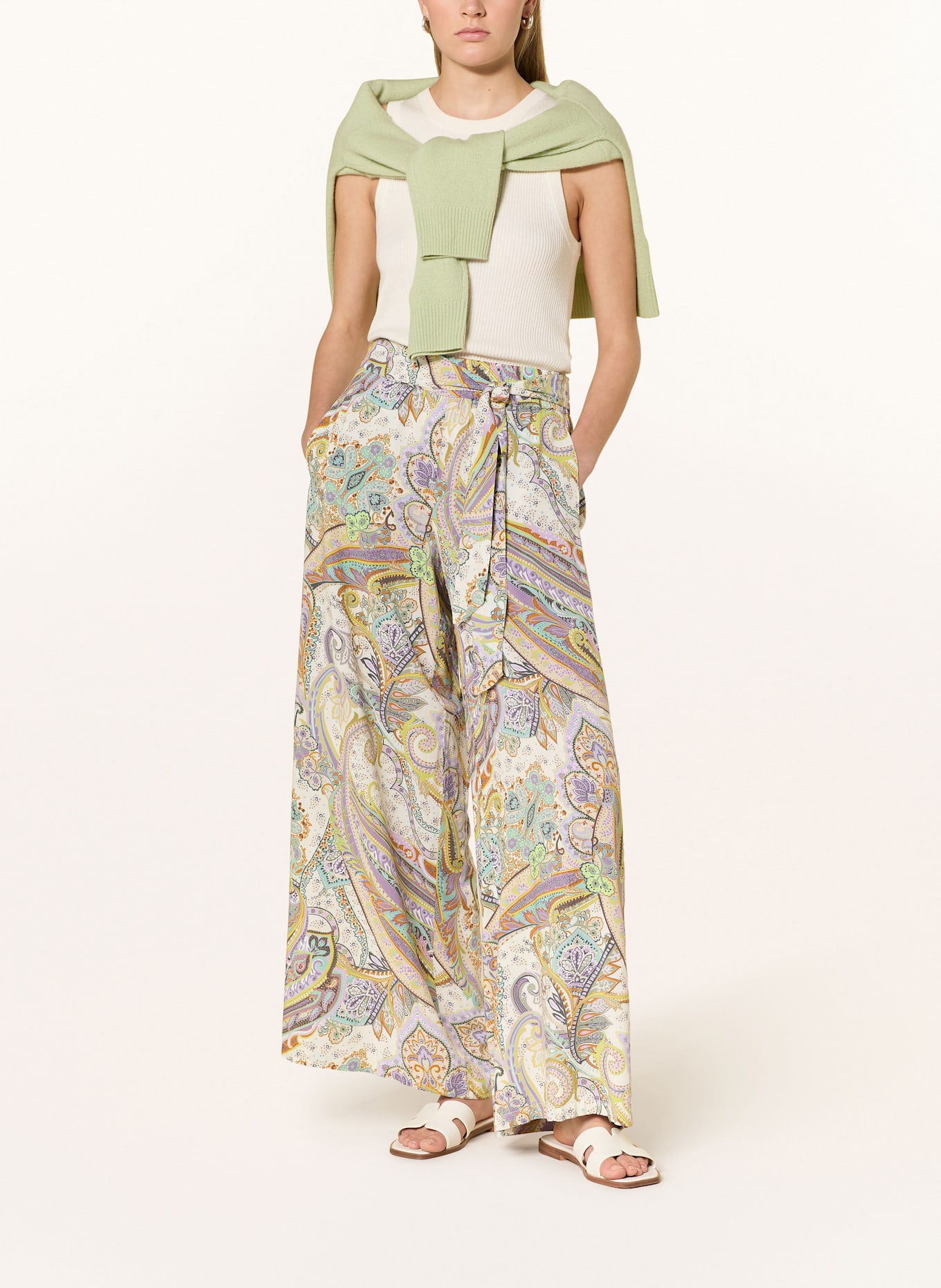 CARTOON Marlenehosen: GRÜN / LILA / ECRU