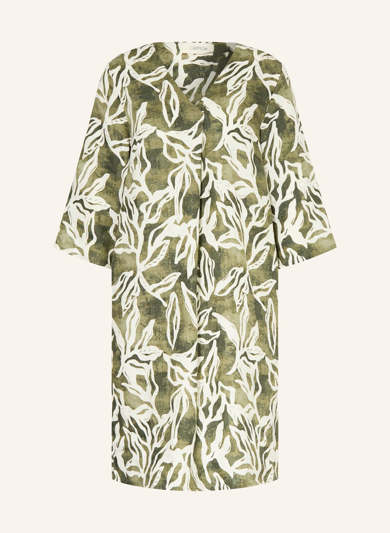 CARTOON Leinenkleid mit 3/4-Arm: CREME / DUNKELGRÜN