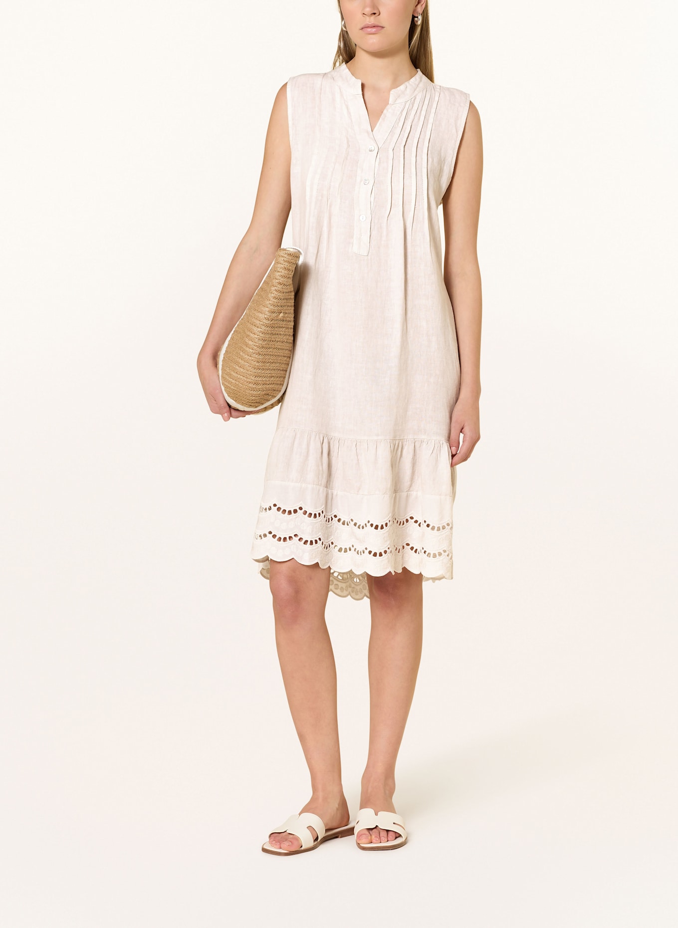 CARTOON Sukienka z lnu z dziurkowaną koronki: BIAŁY