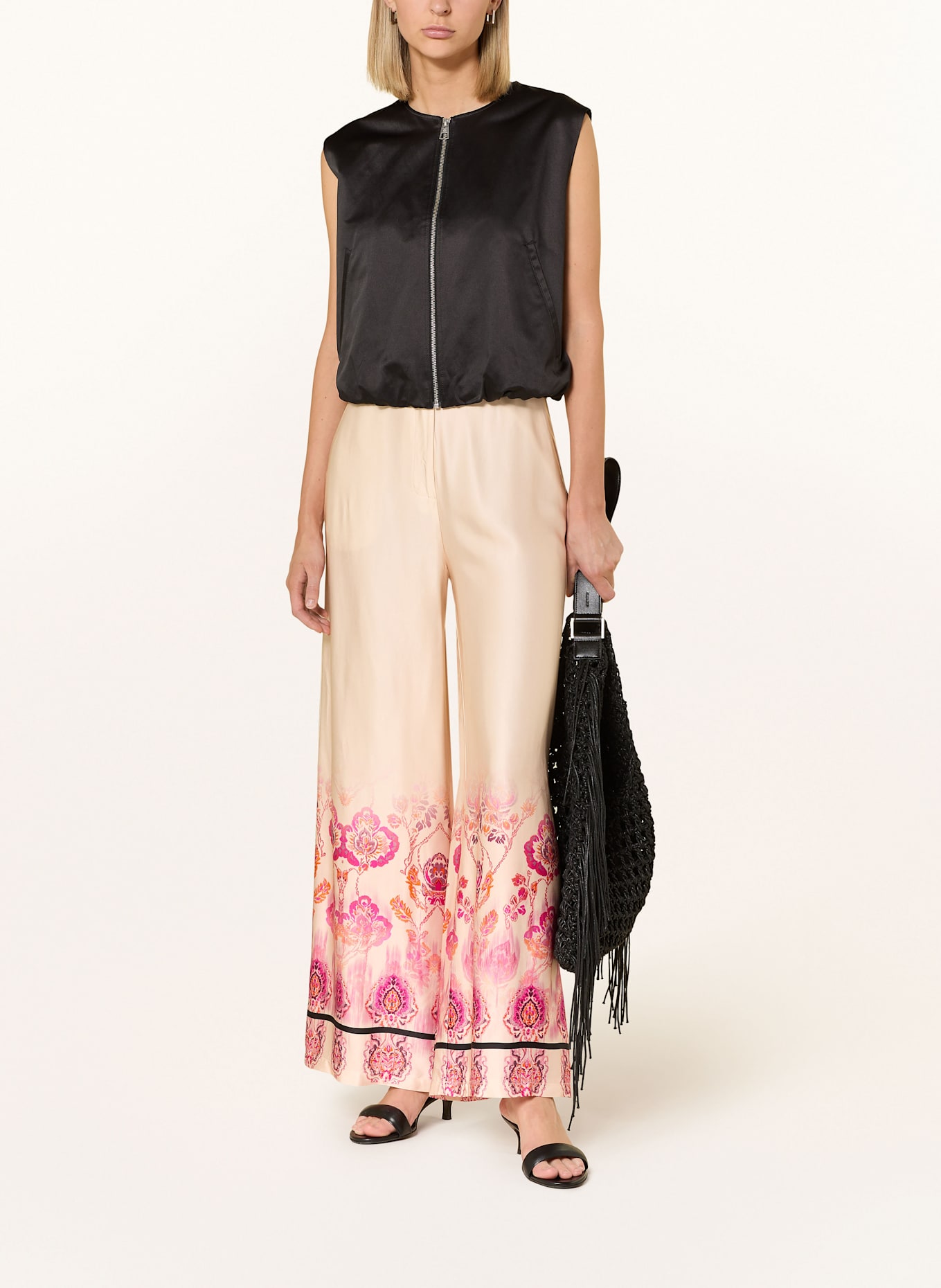 miss goodlife Marlenehose aus Satin: CREME / FUCHSIA / ORANGE