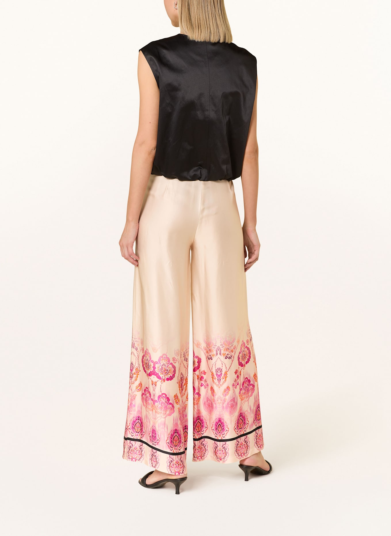 miss goodlife Marlenehose aus Satin: CREME / FUCHSIA / ORANGE