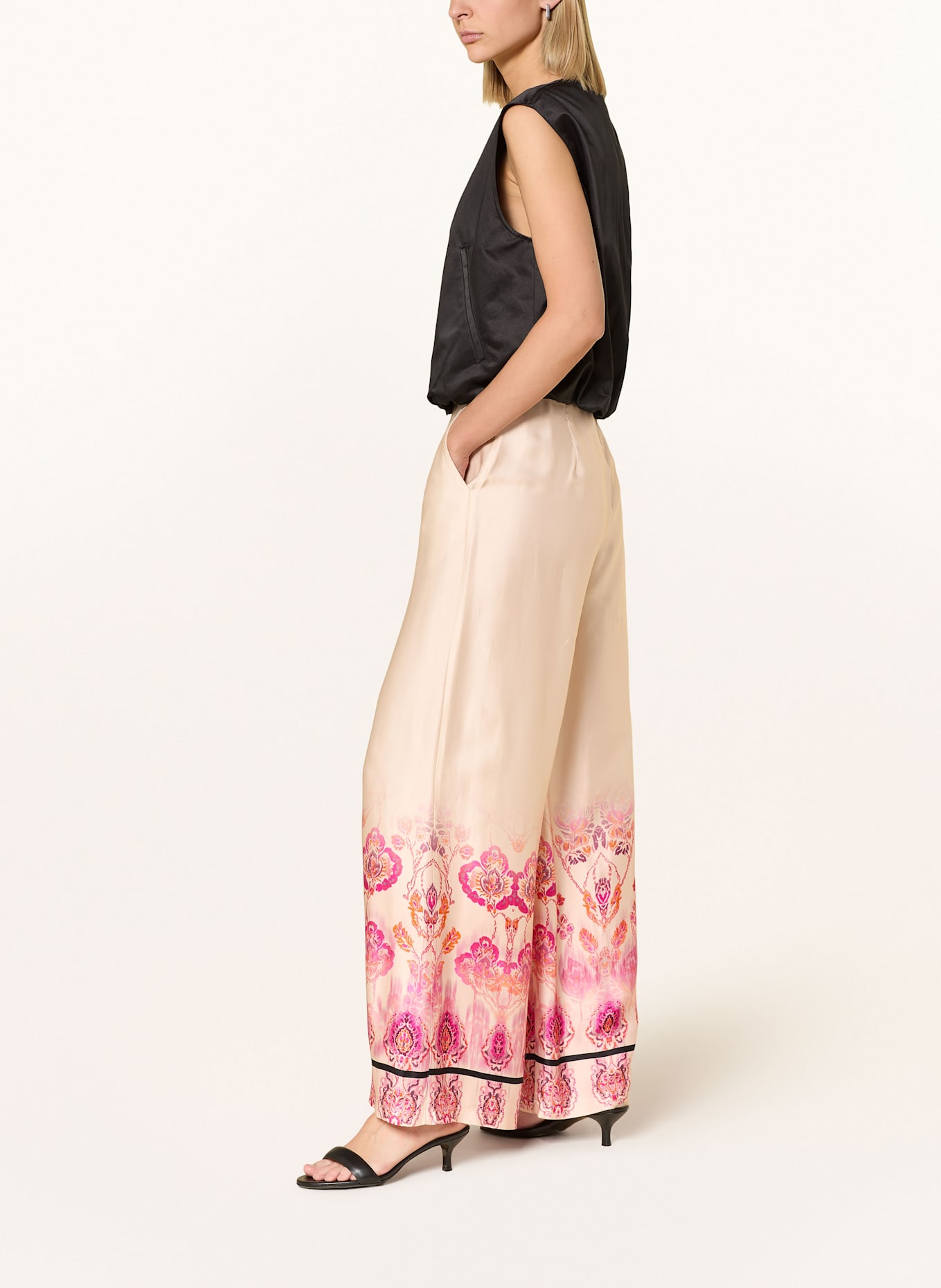 miss goodlife Marlenehose aus Satin: CREME / FUCHSIA / ORANGE