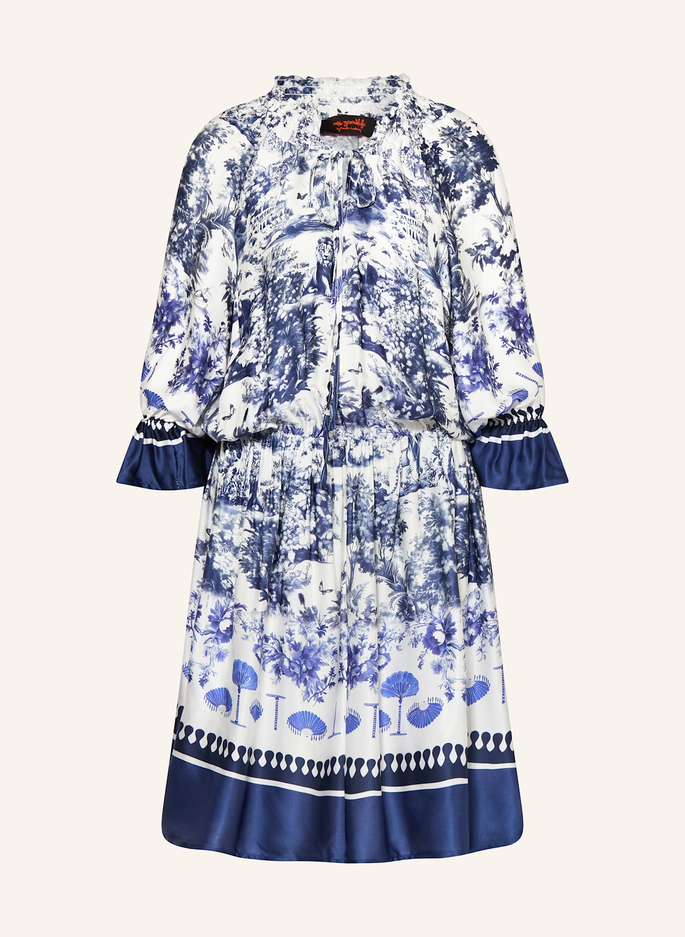 miss goodlife Satinkleid mit 3/4-Arm: BLAU / WEISS