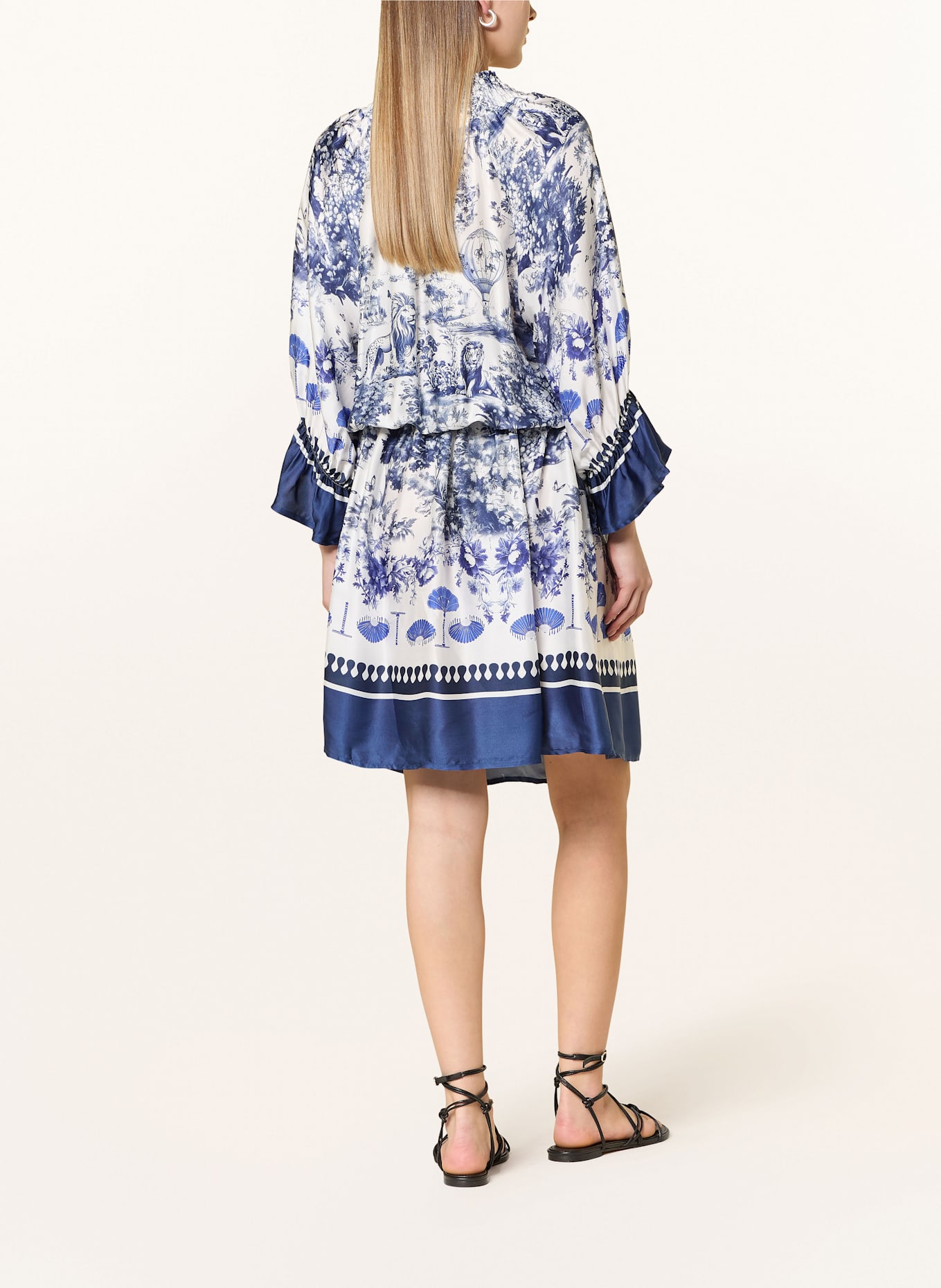 miss goodlife Satinkleid mit 3/4-Arm: BLAU / WEISS