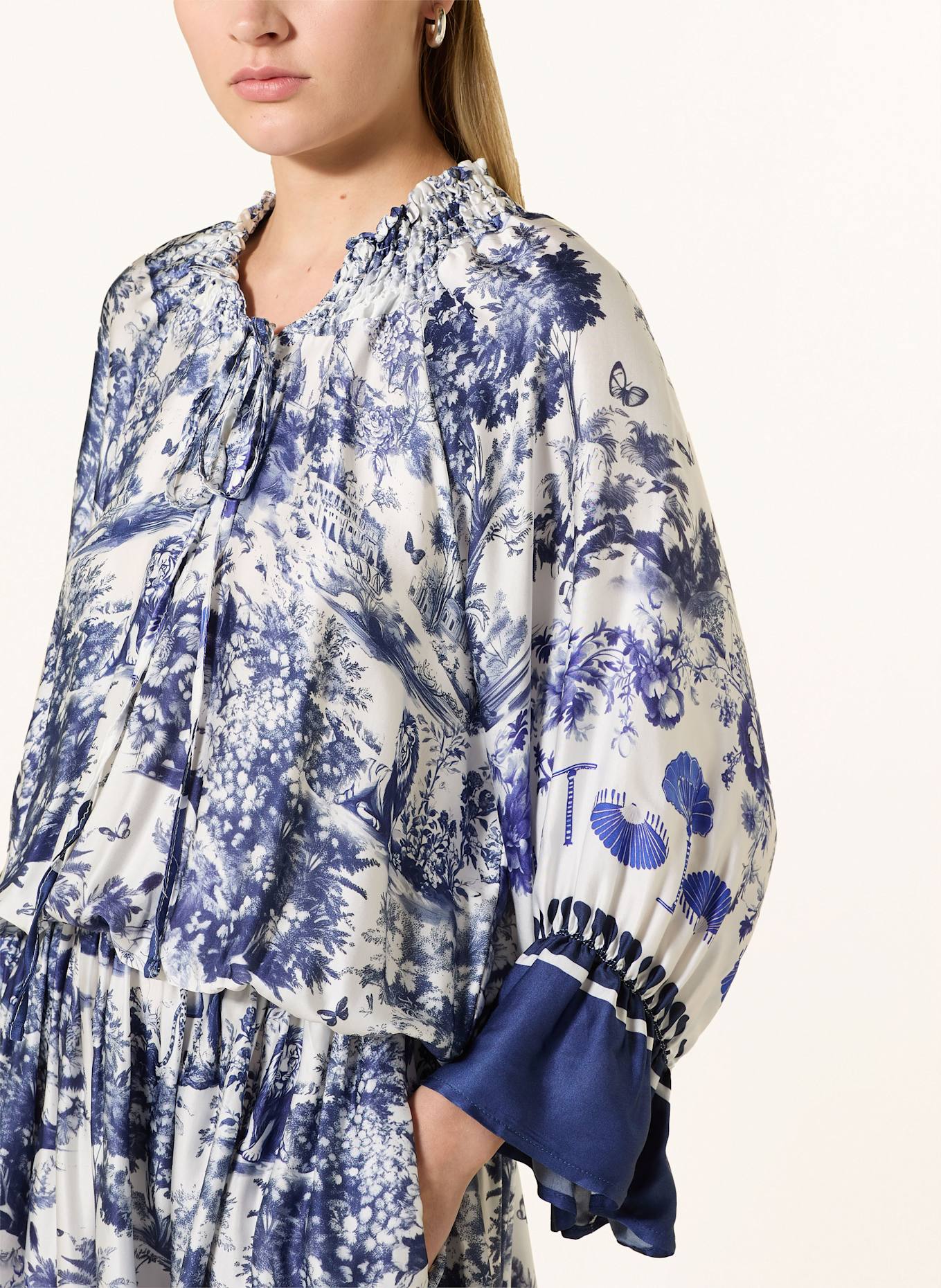 miss goodlife Satinkleid mit 3/4-Arm: BLAU / WEISS