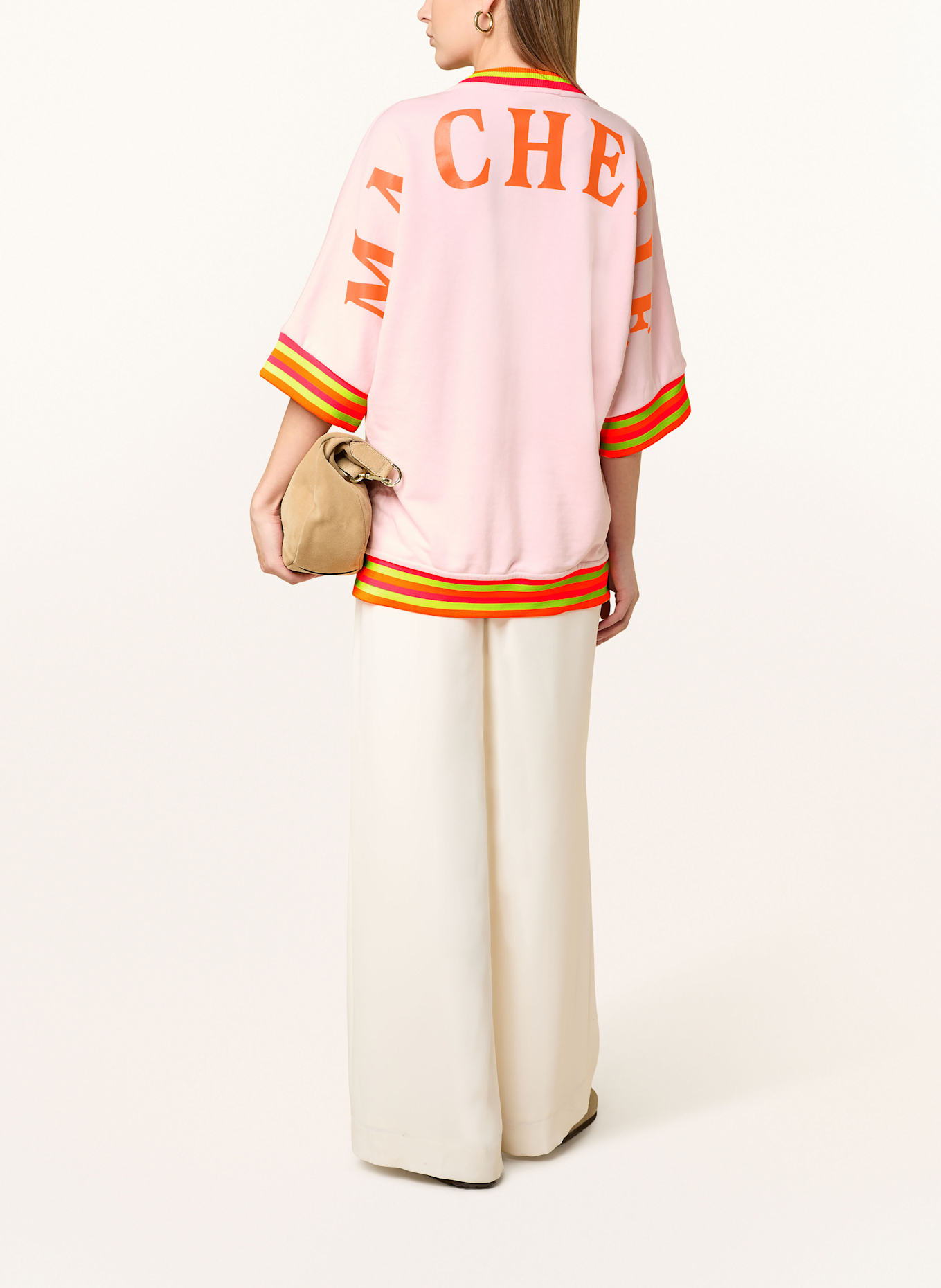 miss goodlife Sweatshirt mit 3/4-Arm und Schmucksteinen: HELLROSA / NEONORANGE / NEONPINK