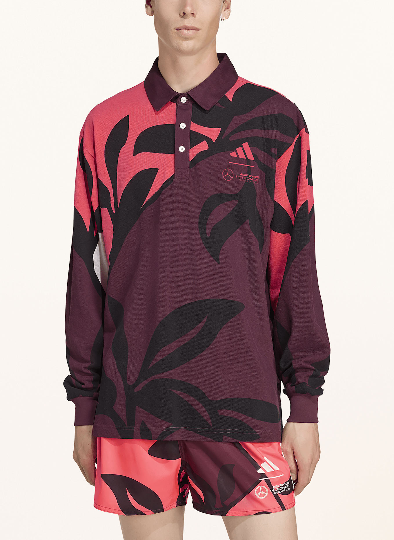 adidas Poloshirt MERCEDES - AMG PETRONAS FORMULA ONE TEAM SUMMER: DUNKELROT/ LACHS/ SCHWARZ