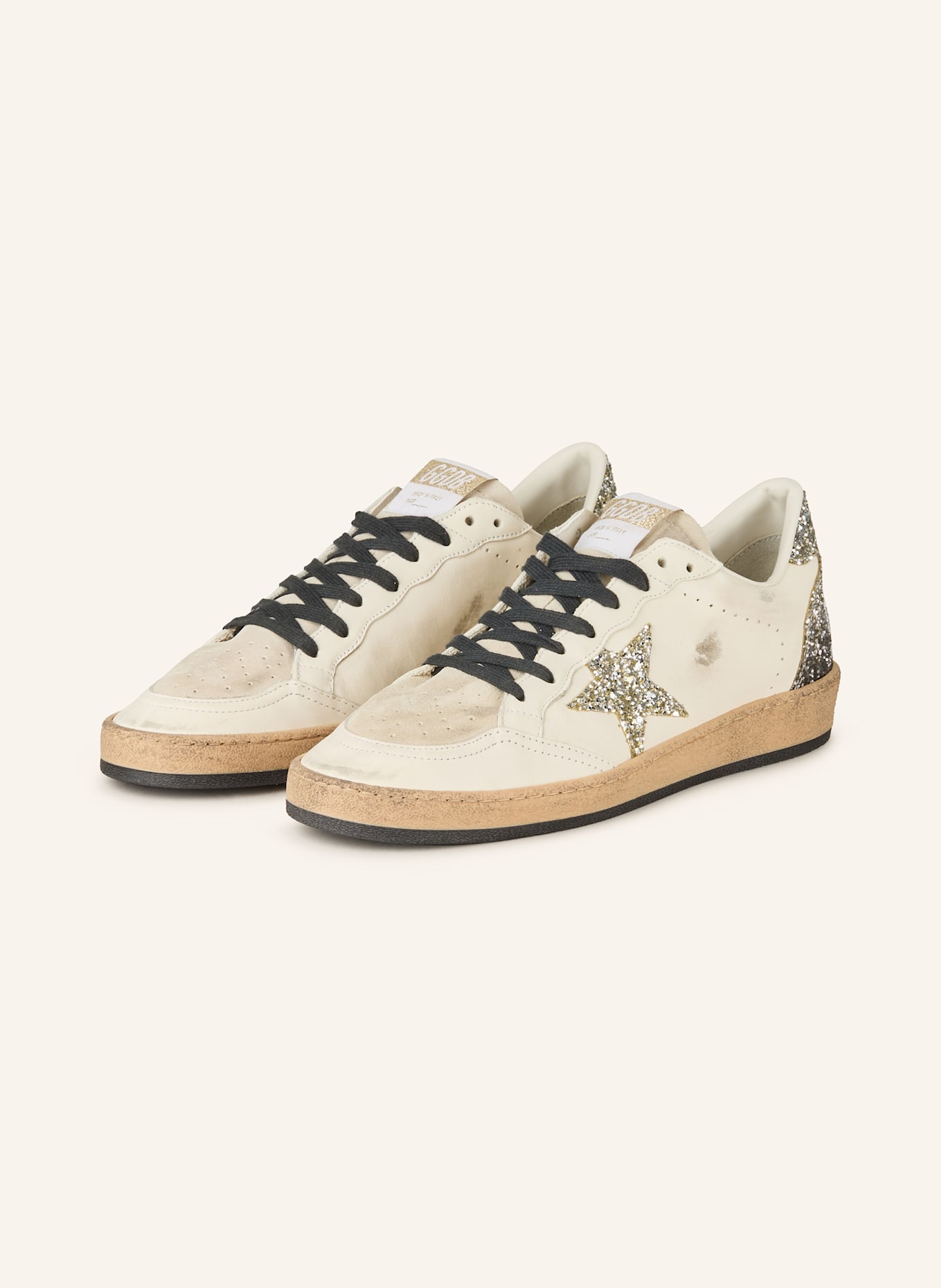 GOLDEN GOOSE Sneakersy BALL STAR: ECRU / SREBRNY