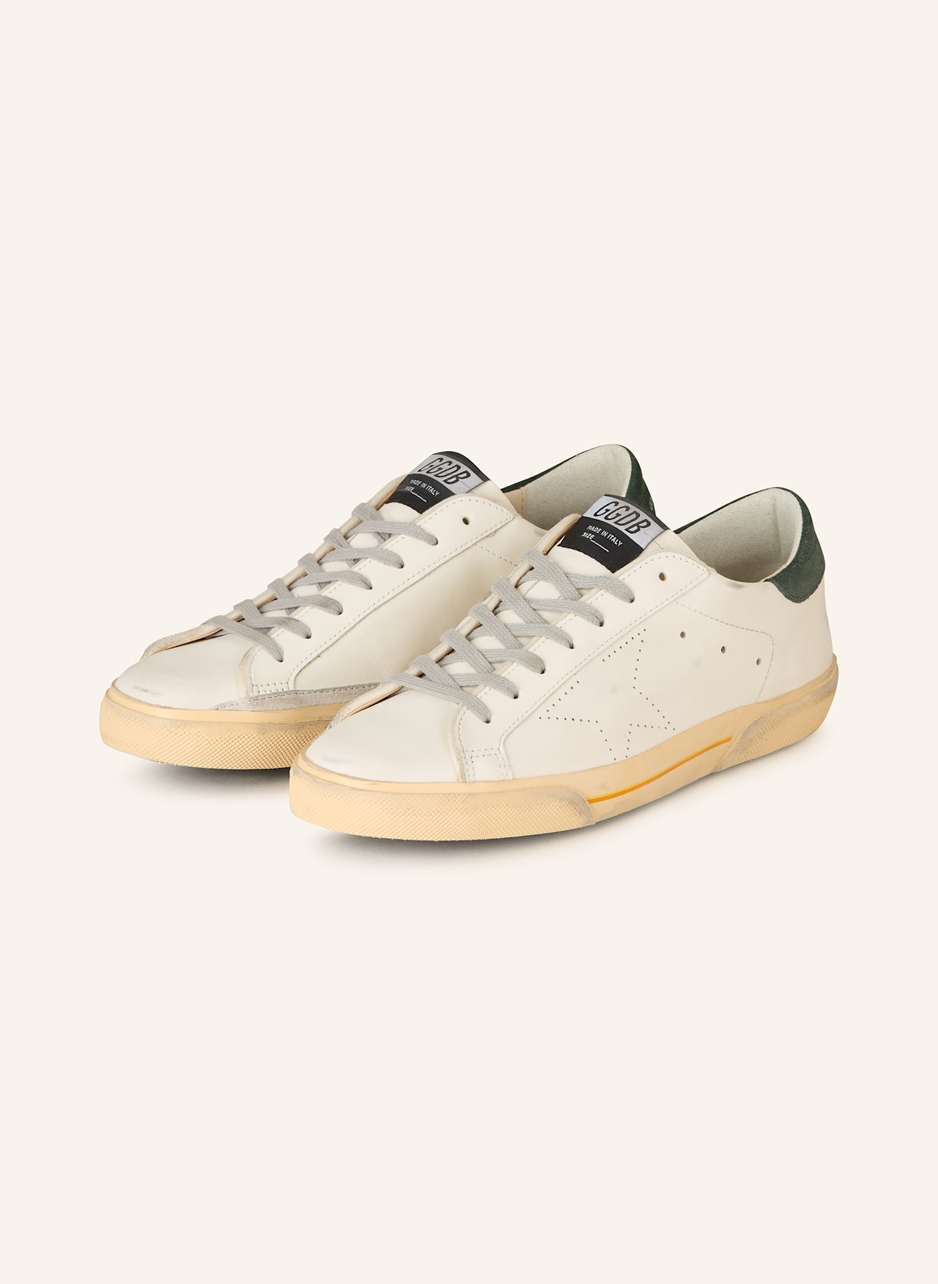 GOLDEN GOOSE Sneaker SUPER-STAR: WEISS/ DUNKELGRÜN