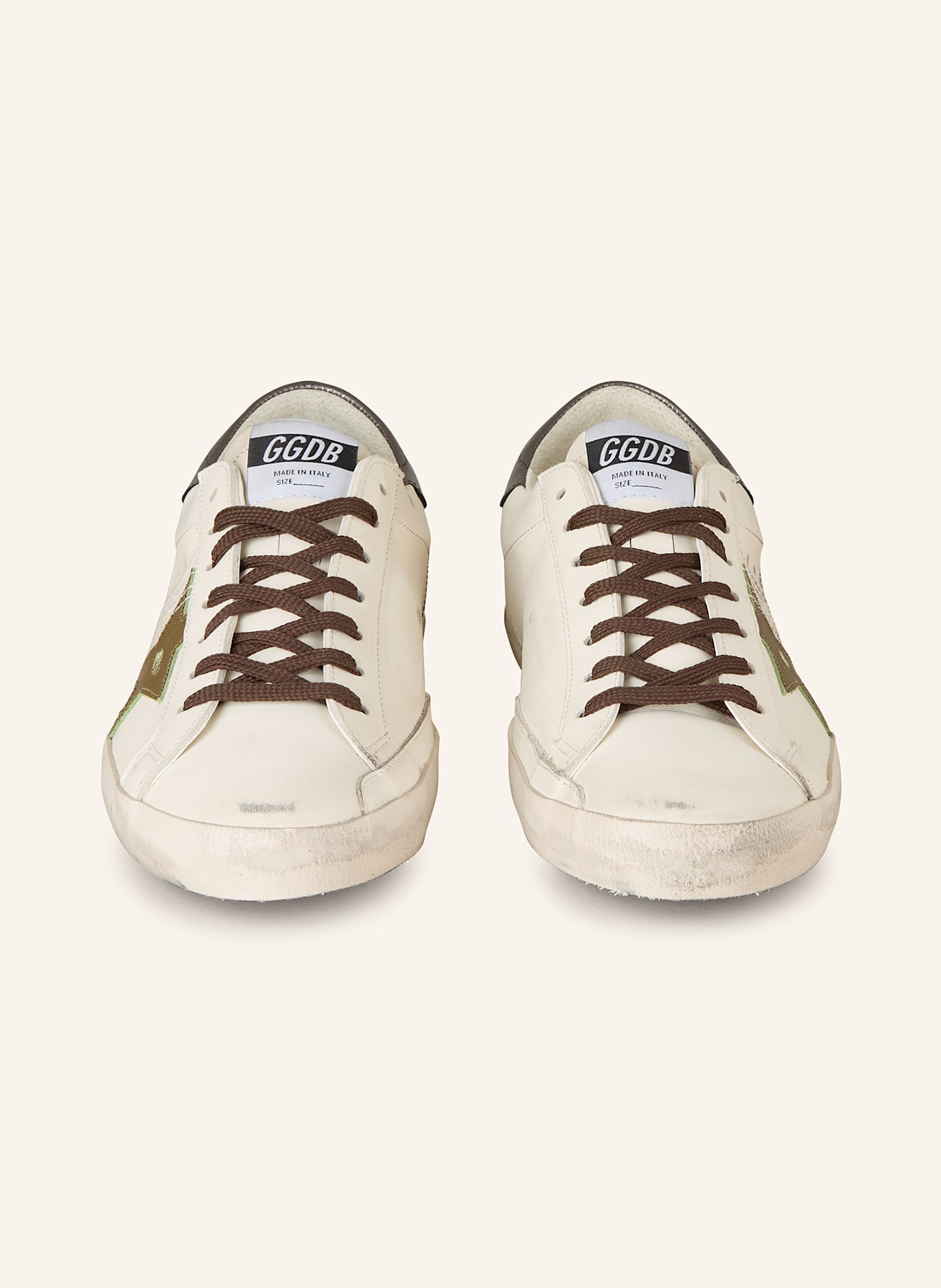 GOLDEN GOOSE Sneaker SUPER-STAR: ECRU/ GRÜN