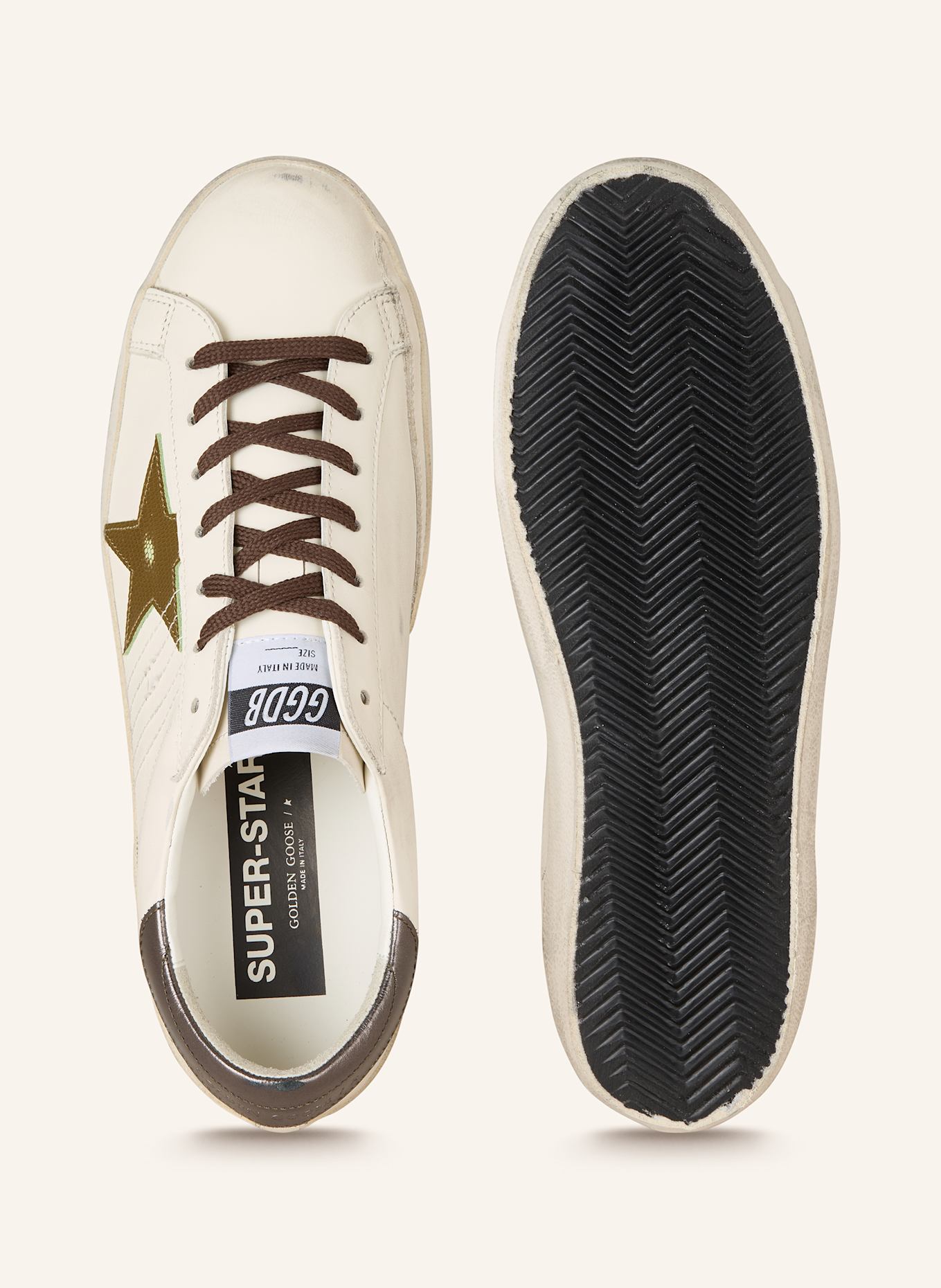 GOLDEN GOOSE Sneaker SUPER-STAR: ECRU/ GRÜN