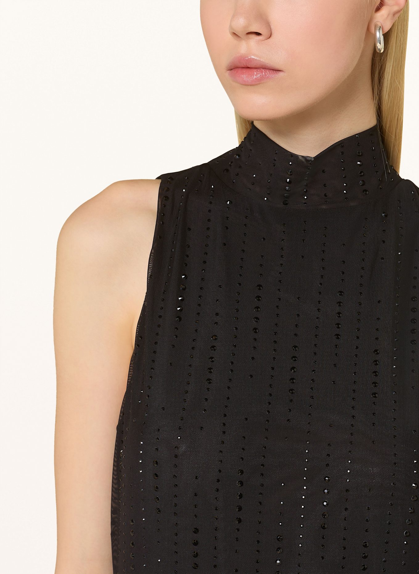 LIU JO Mesh-Kleid mit Schmucksteinen: SCHWARZ