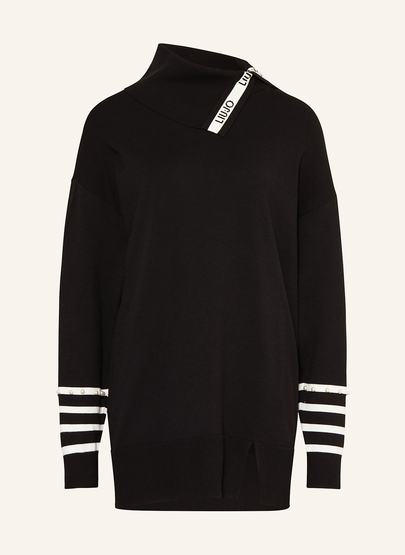 LIU JO Pullover mit Schmuckperlen: SCHWARZ / WEISS