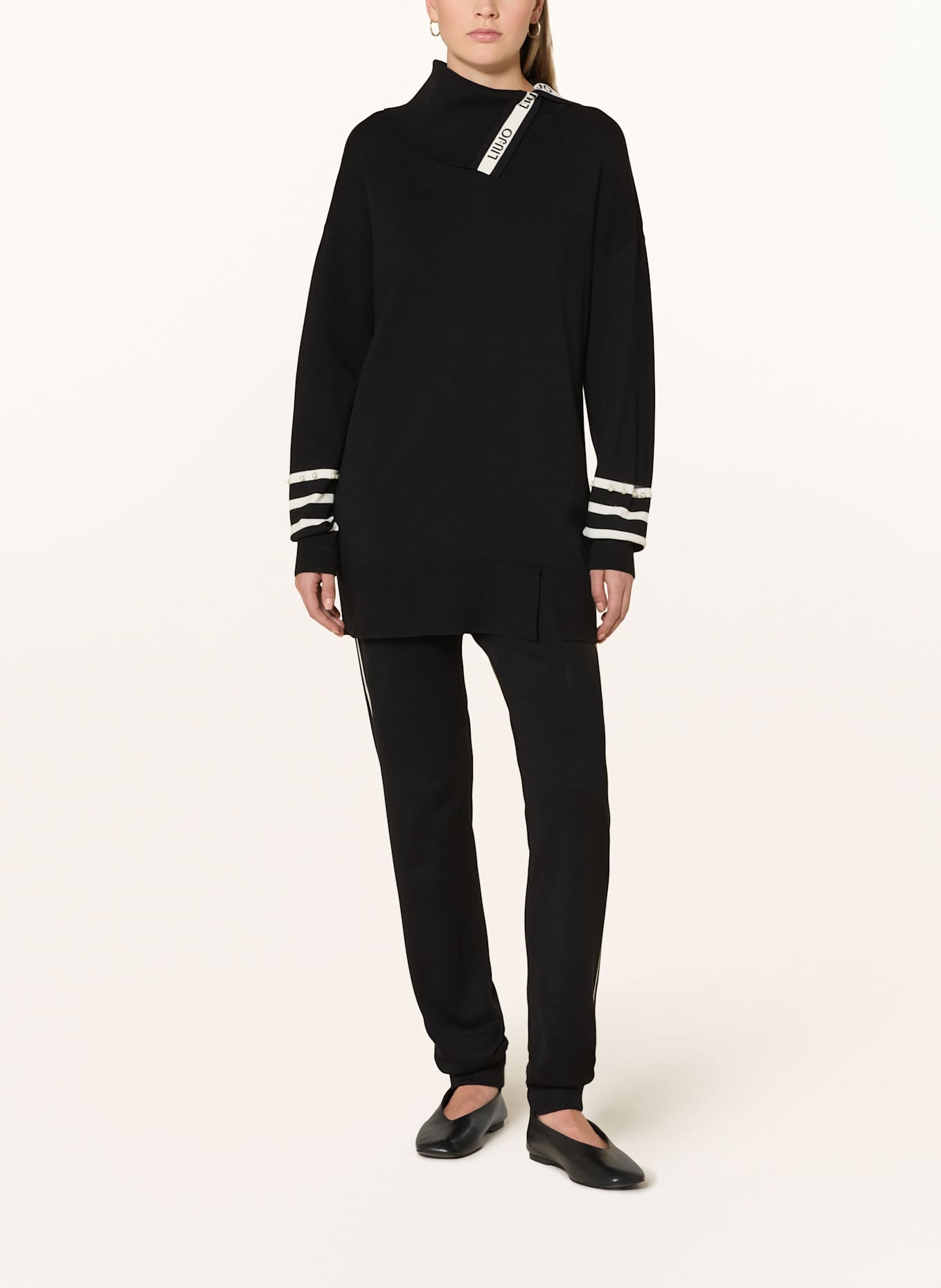LIU JO Pullover mit Schmuckperlen: SCHWARZ / WEISS