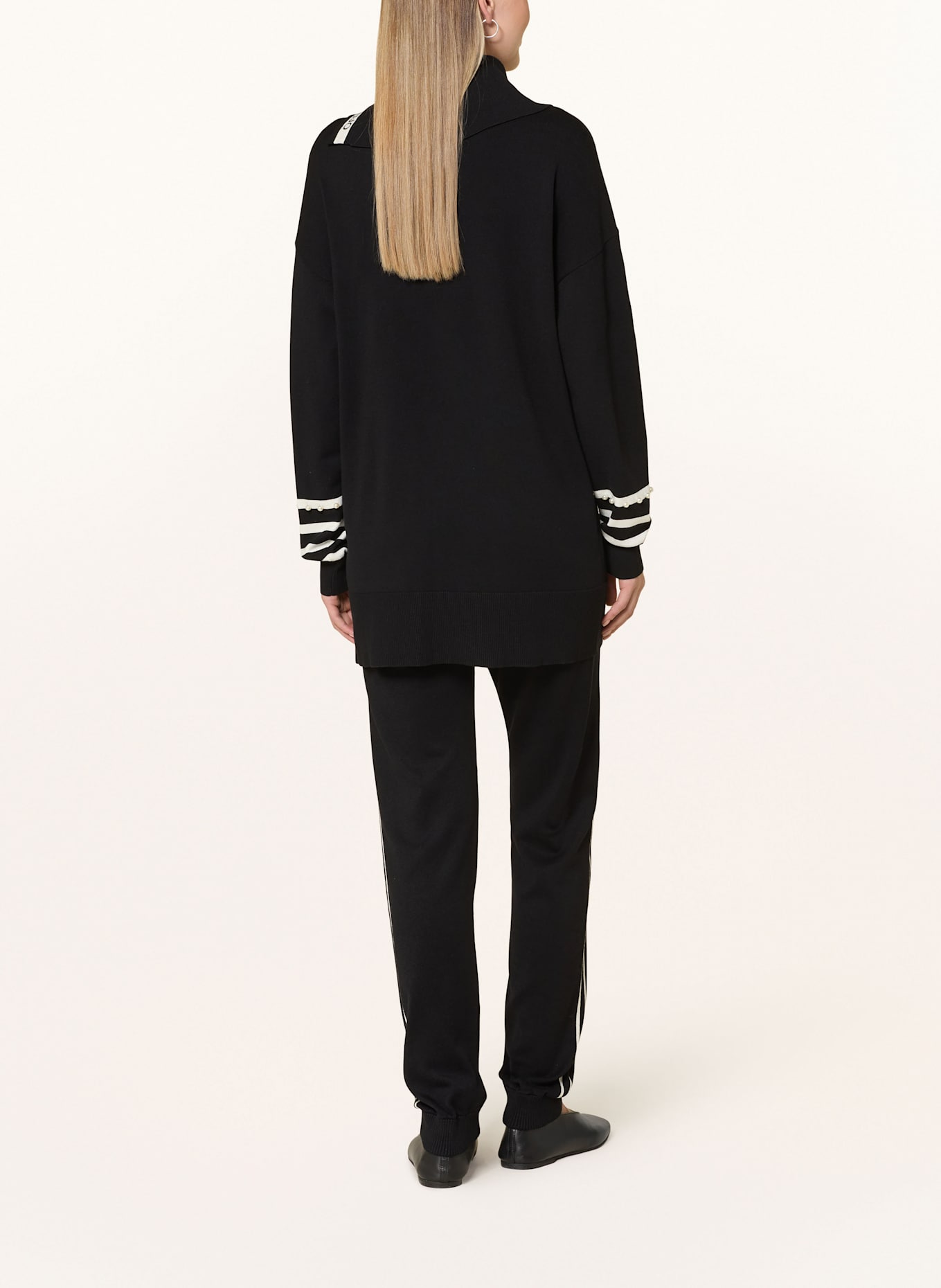 LIU JO Pullover mit Schmuckperlen: SCHWARZ / WEISS