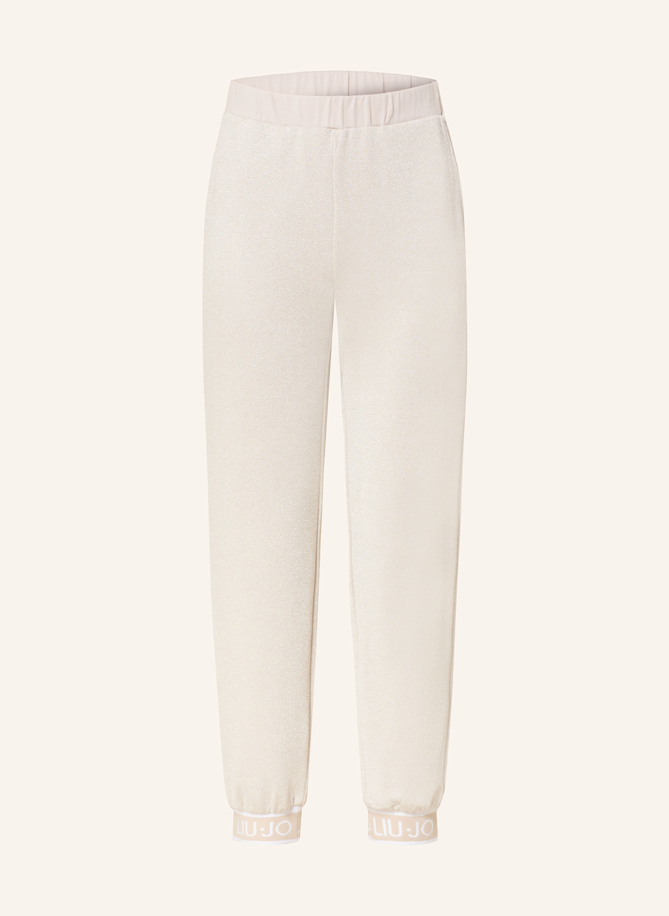 LIU JO Trousers in jogger style with glitter thread in ecru