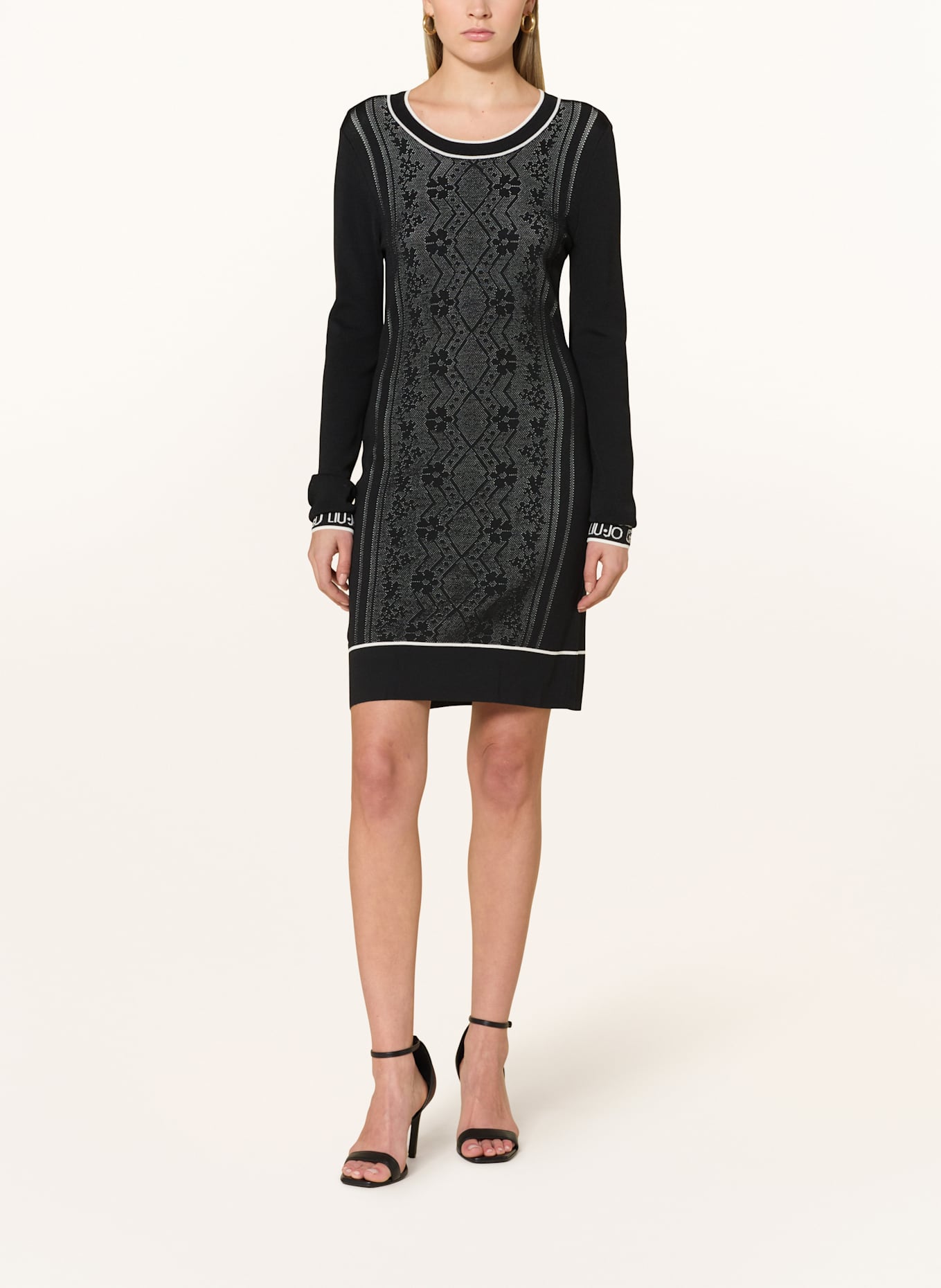 LIU JO Strickkleid mit Spitze: SCHWARZ / WEISS