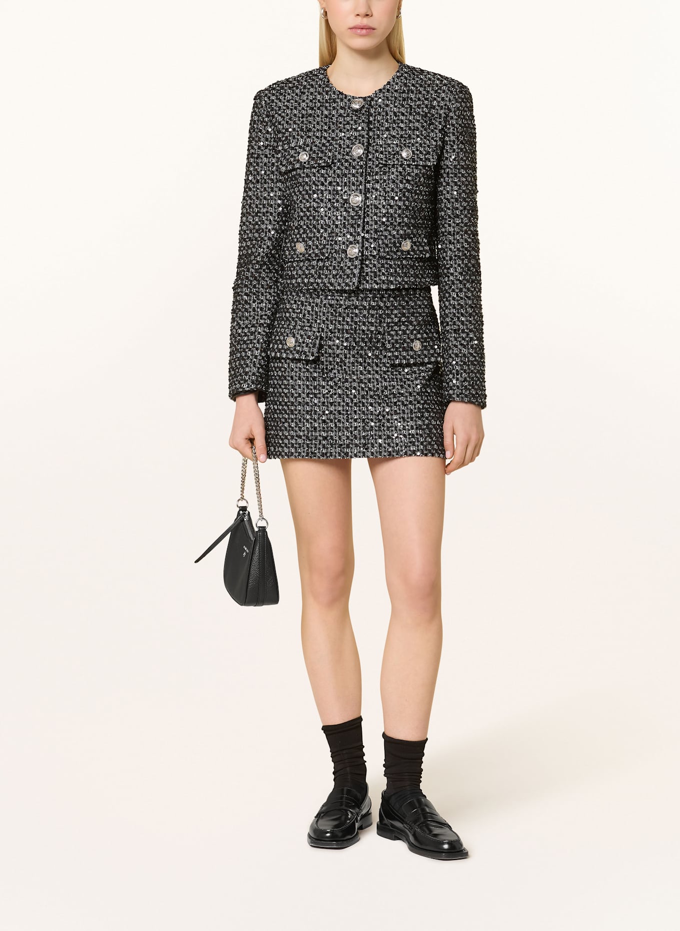 LIU JO Bouclé-Rock mit Pailletten: SCHWARZ