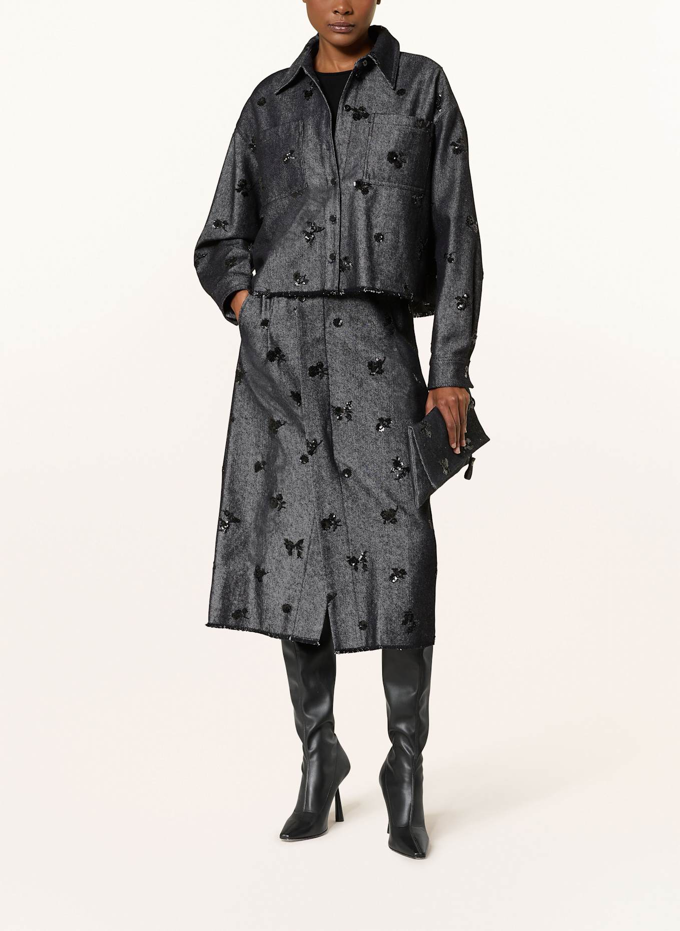 LUISA CERANO Jeansrock in Wickeloptik mit Pailletten: 11 DARK BLUE