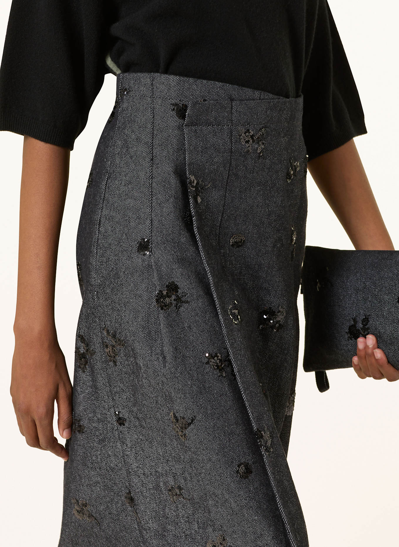 LUISA CERANO Jeansrock in Wickeloptik mit Pailletten: 11 DARK BLUE