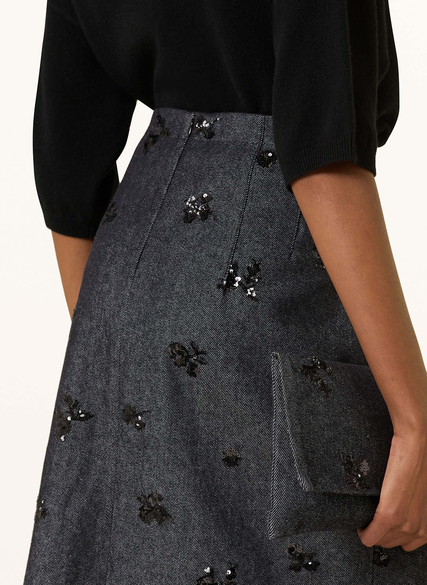 LUISA CERANO Jeansrock in Wickeloptik mit Pailletten: 11 DARK BLUE