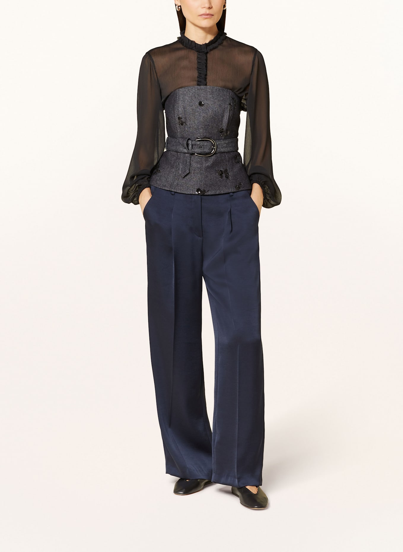 LUISA CERANO Bluse mit Rüschen: SCHWARZ