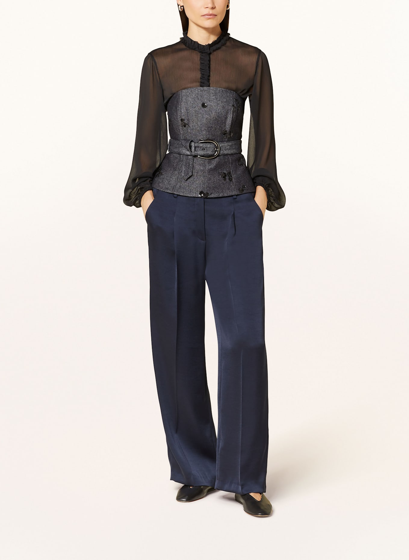 LUISA CERANO Corsage in Jeansoptik mit Pailletten: DUNKELBLAU / SCHWARZ