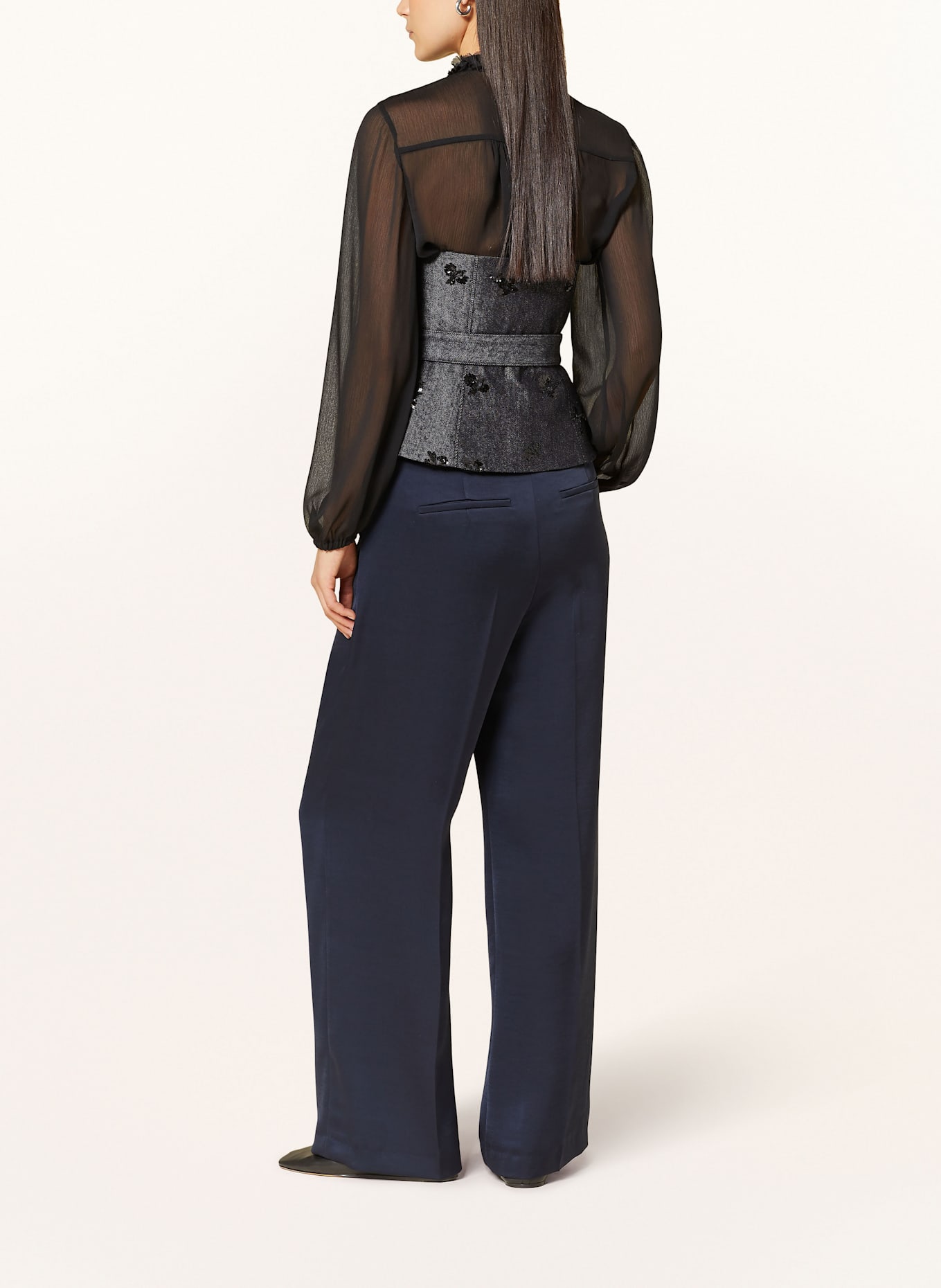 LUISA CERANO Corsage in Jeansoptik mit Pailletten: DUNKELBLAU / SCHWARZ