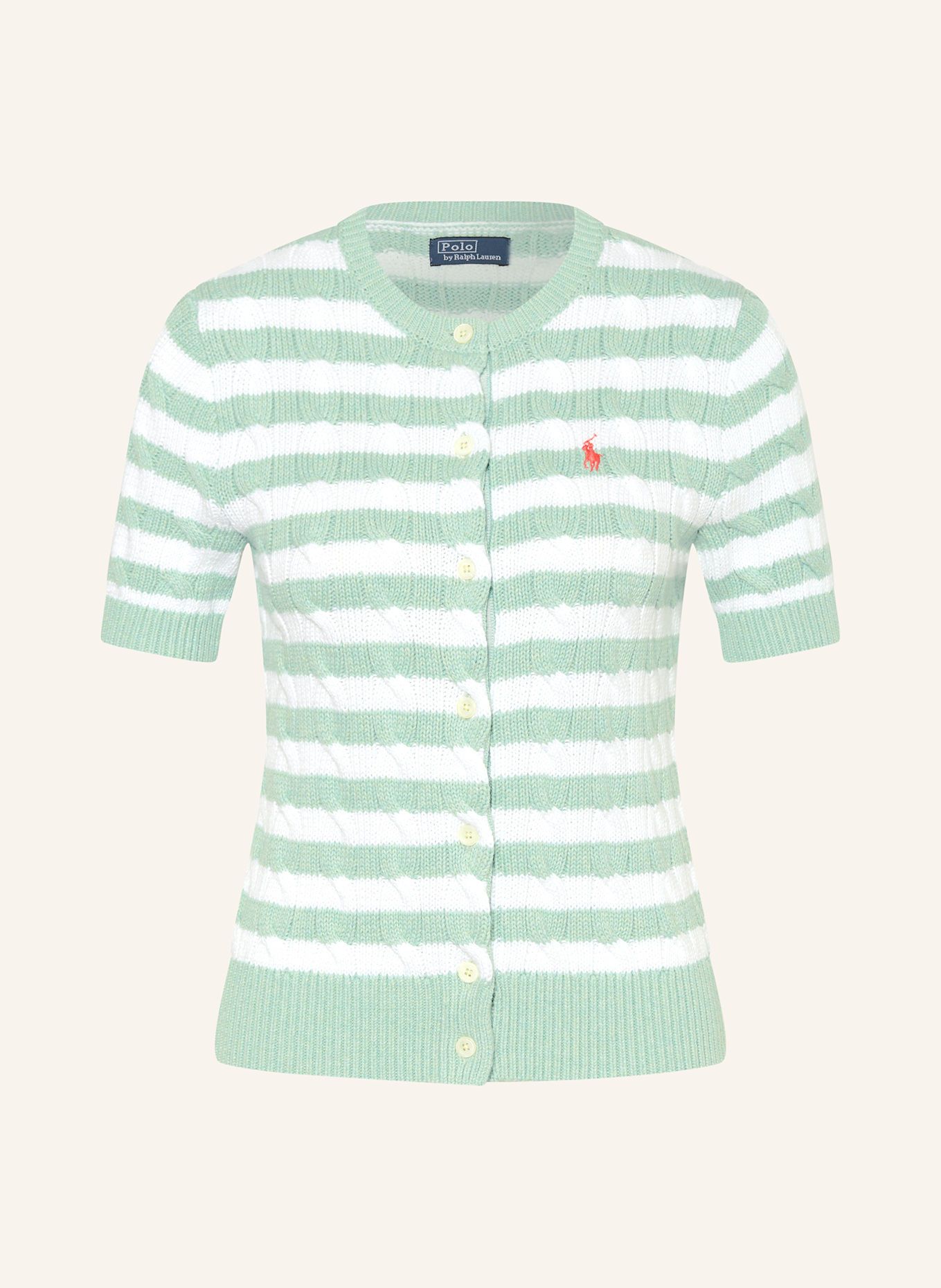 POLO RALPH LAUREN Strickjacke: HELLGRÜN / WEISS