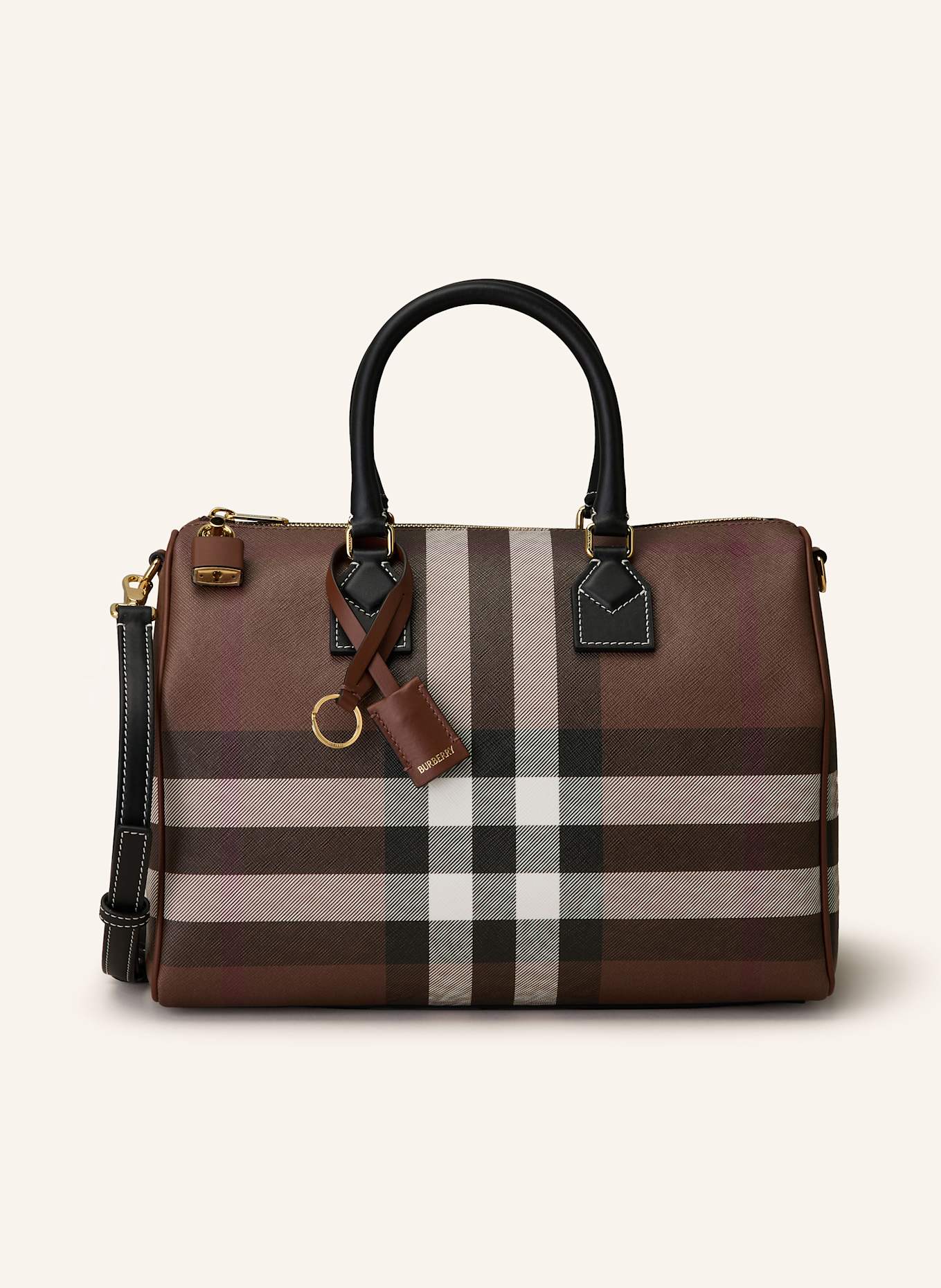BURBERRY Handtasche BOWLING BAG: BRAUN / DUNKELBRAUN / WEISS