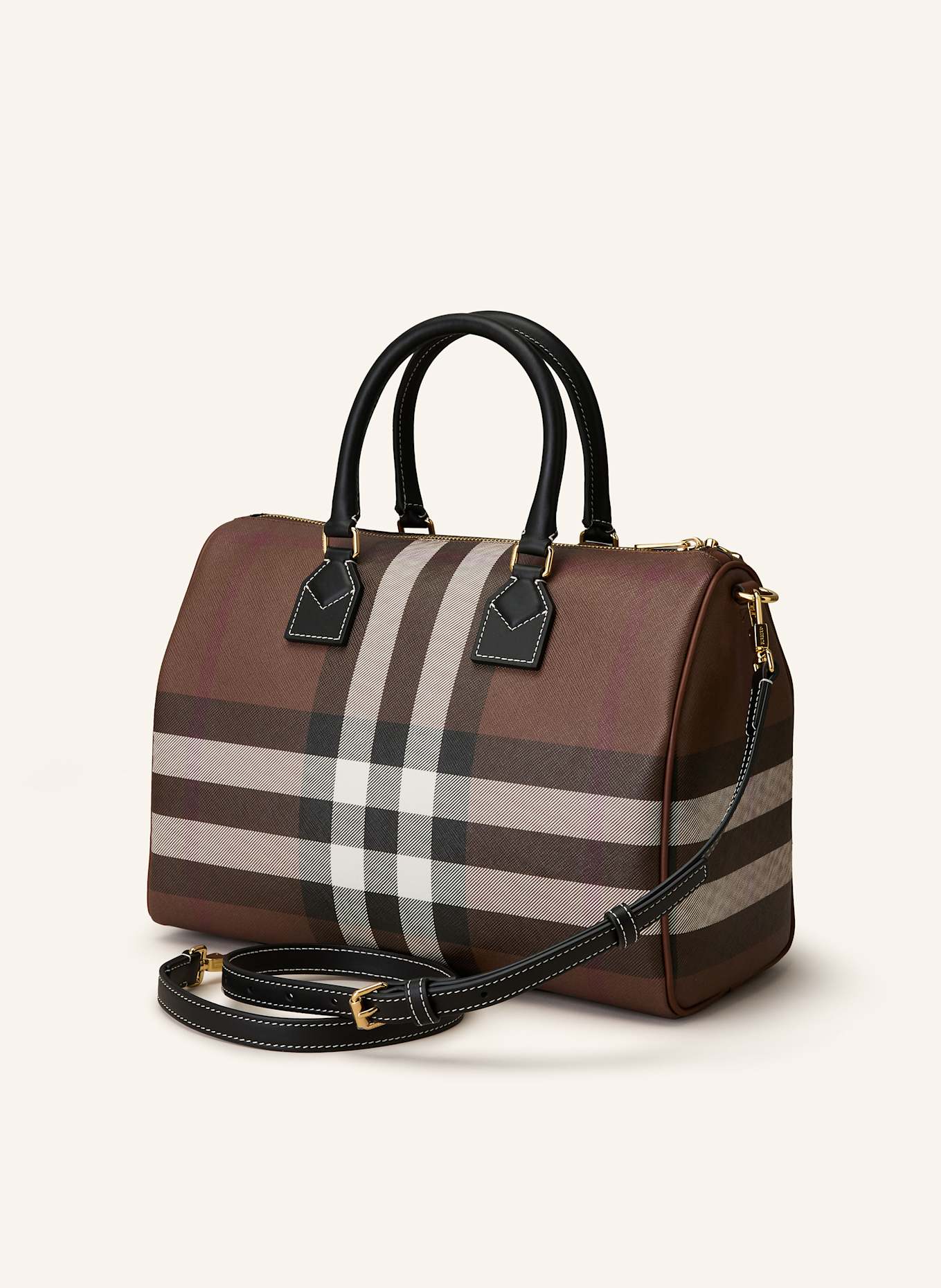 BURBERRY Handtasche BOWLING BAG: BRAUN / DUNKELBRAUN / WEISS