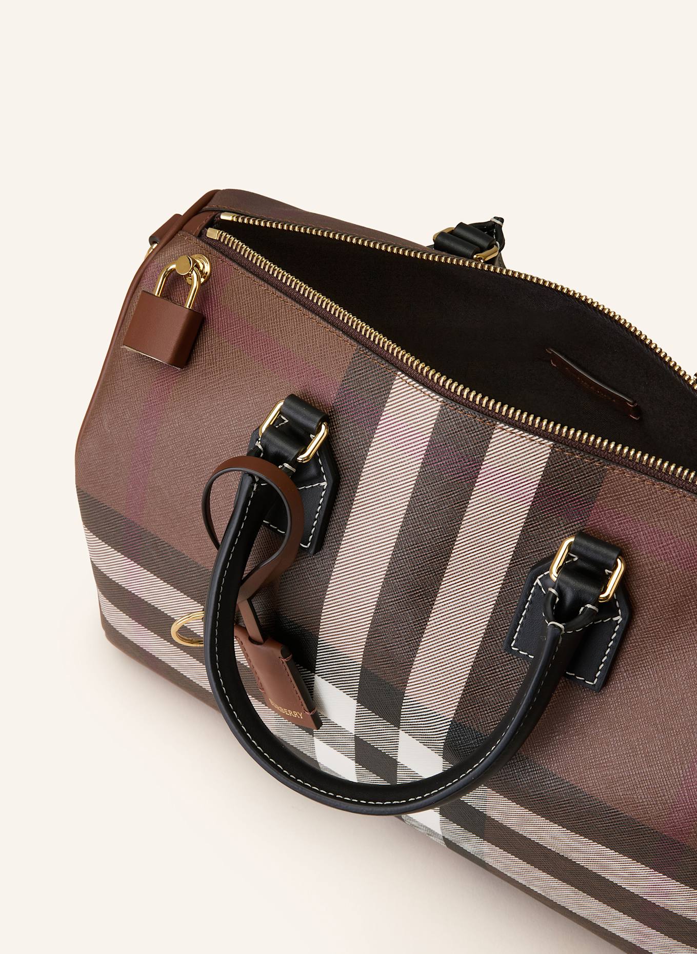 BURBERRY Handtasche BOWLING BAG: BRAUN / DUNKELBRAUN / WEISS
