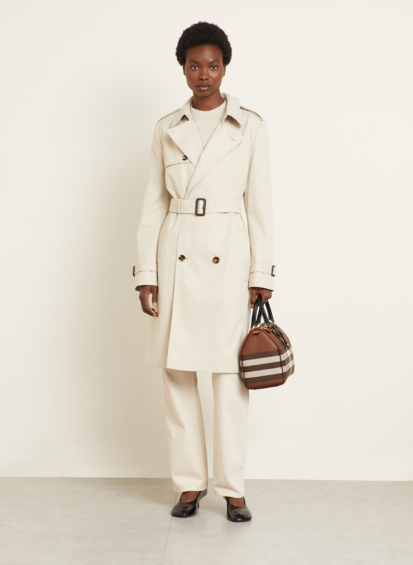 BURBERRY Handtasche BOWLING BAG: BRAUN / DUNKELBRAUN / WEISS