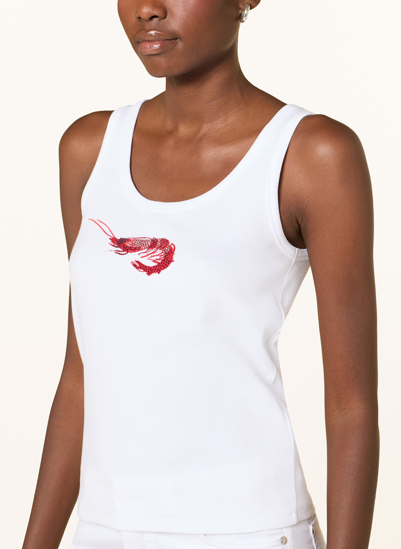 monari Tanktop mit Schmucksteinen: WEISS / ROT