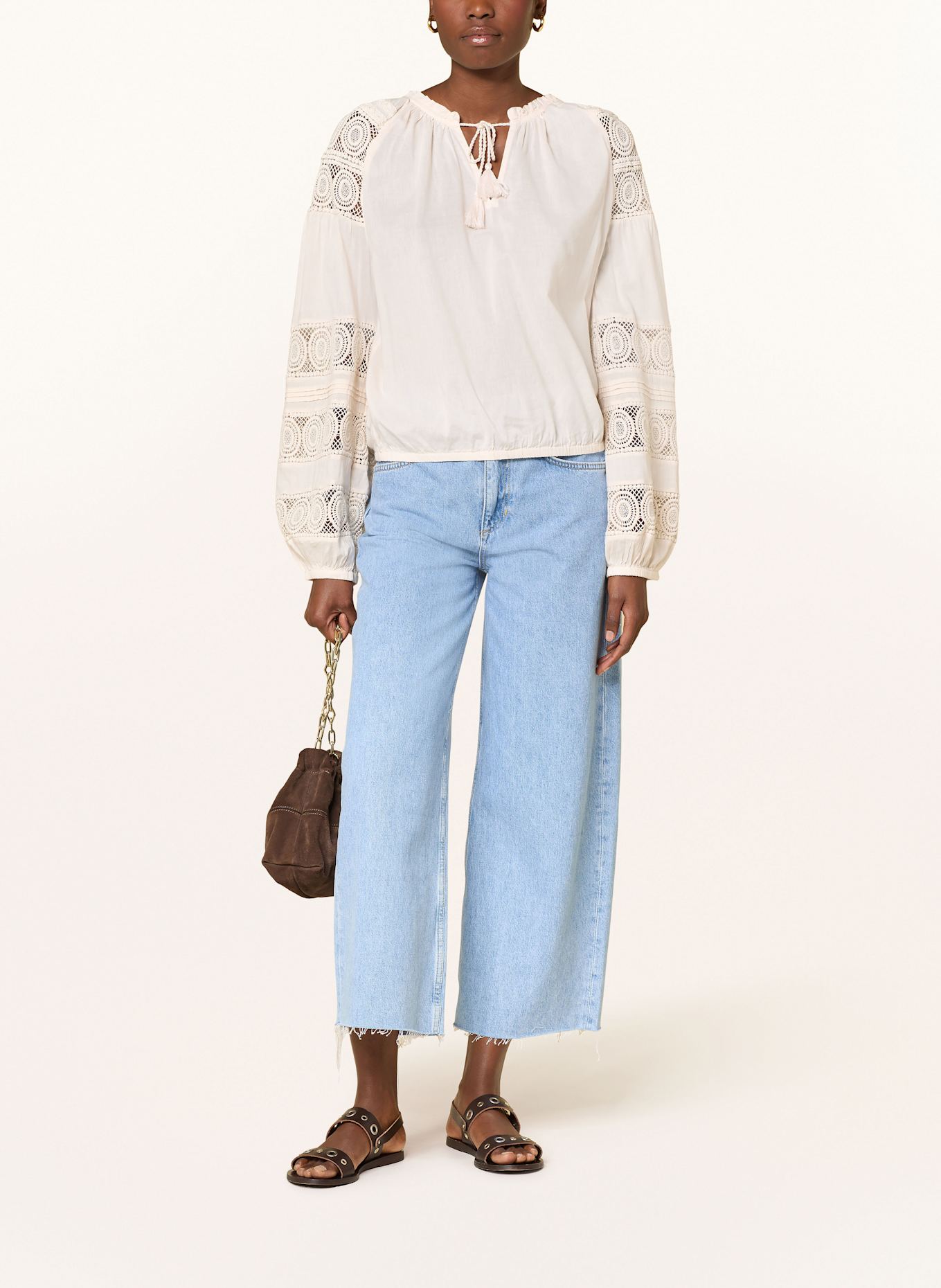 monari Bluse mit Lochspitze und Rüschen: CREME