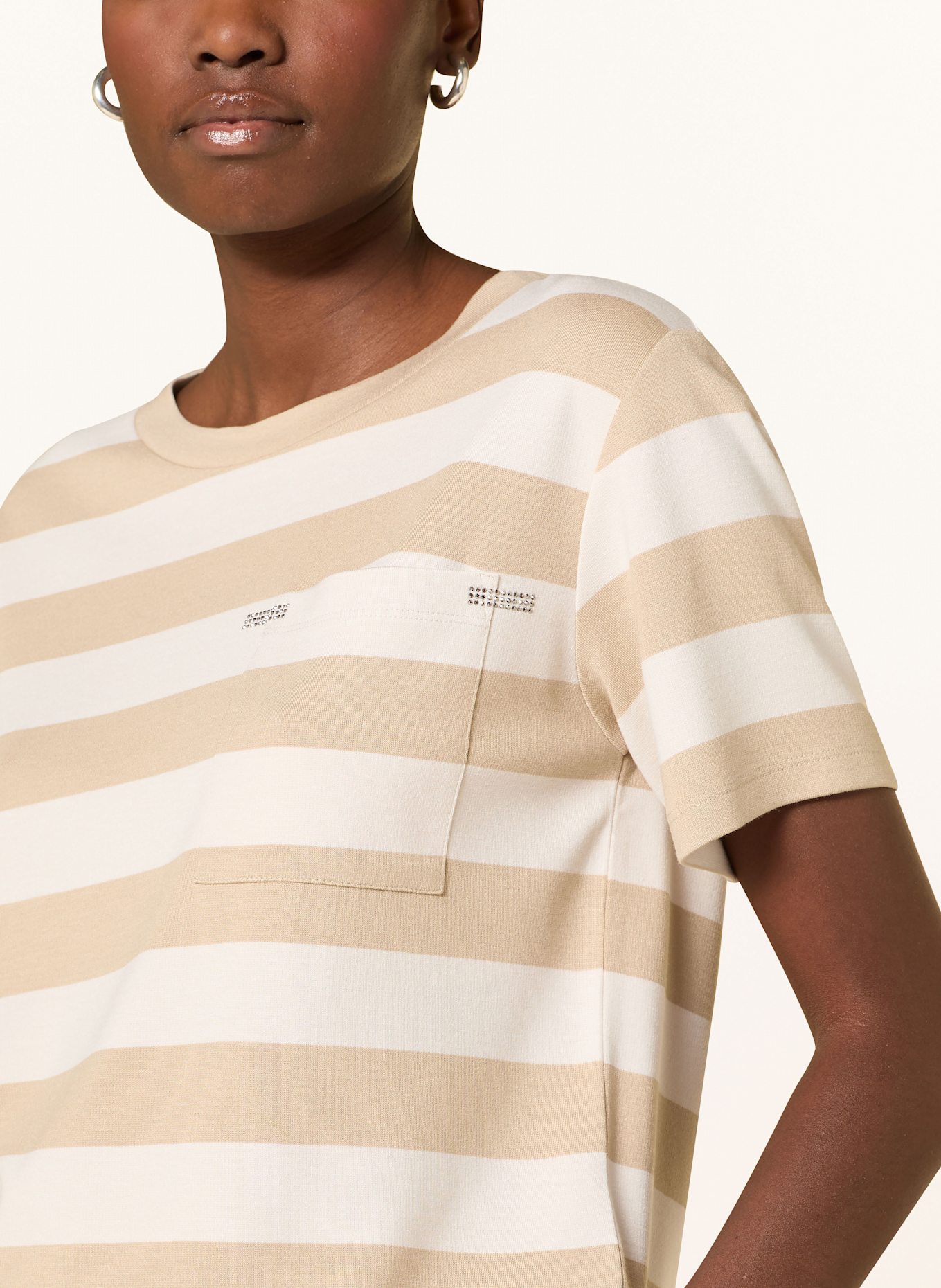 monari T-Shirt mit Schmucksteinen: CREME/ CAMEL