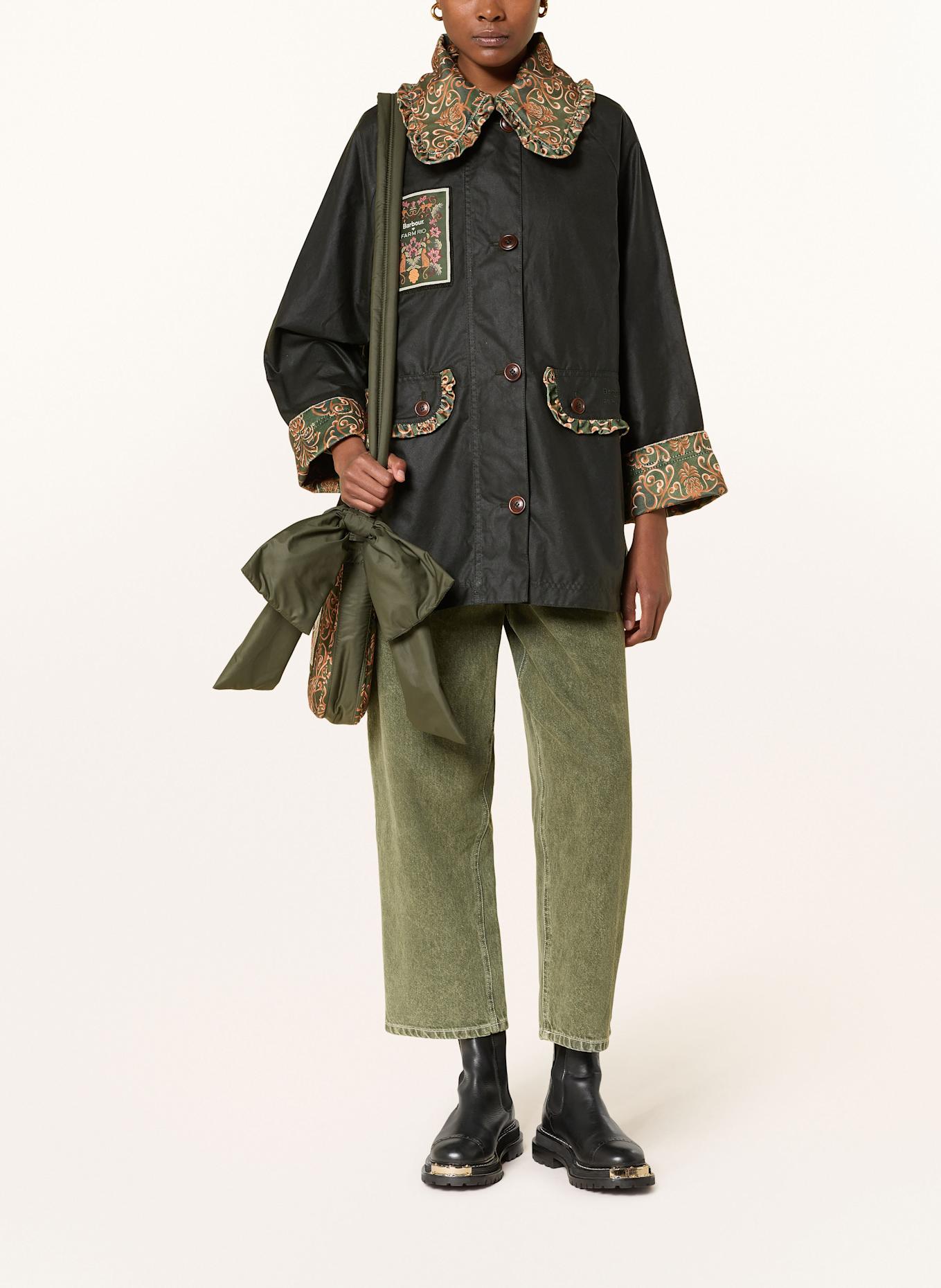 Barbour Jacke MARIA-CLARA mit Rüschen: SCHWARZ / OLIV / ORANGE