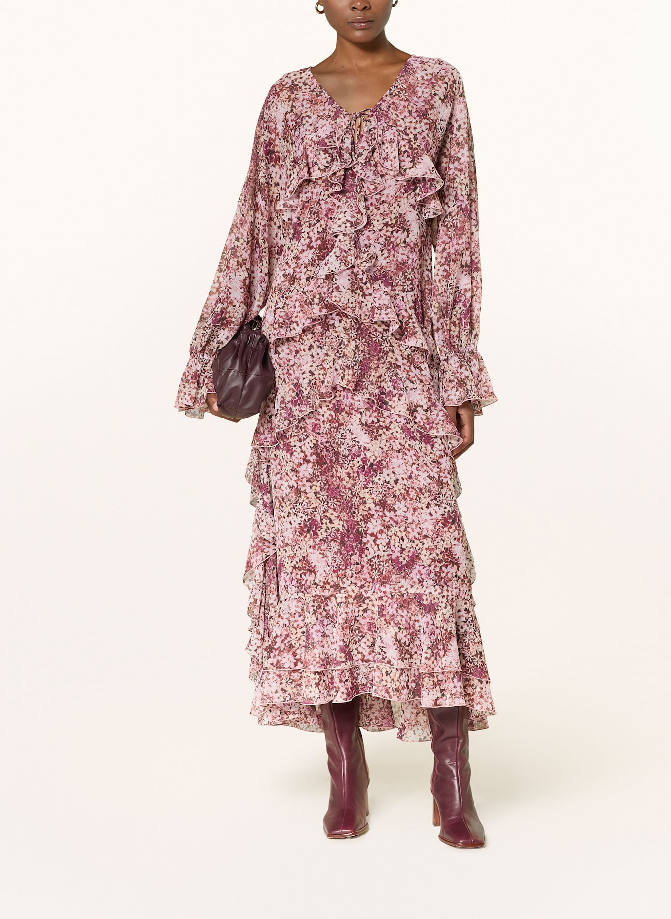 MRS & HUGS Kleid mit Volants: DUNKELROT/ HELLROSA/ BRAUN