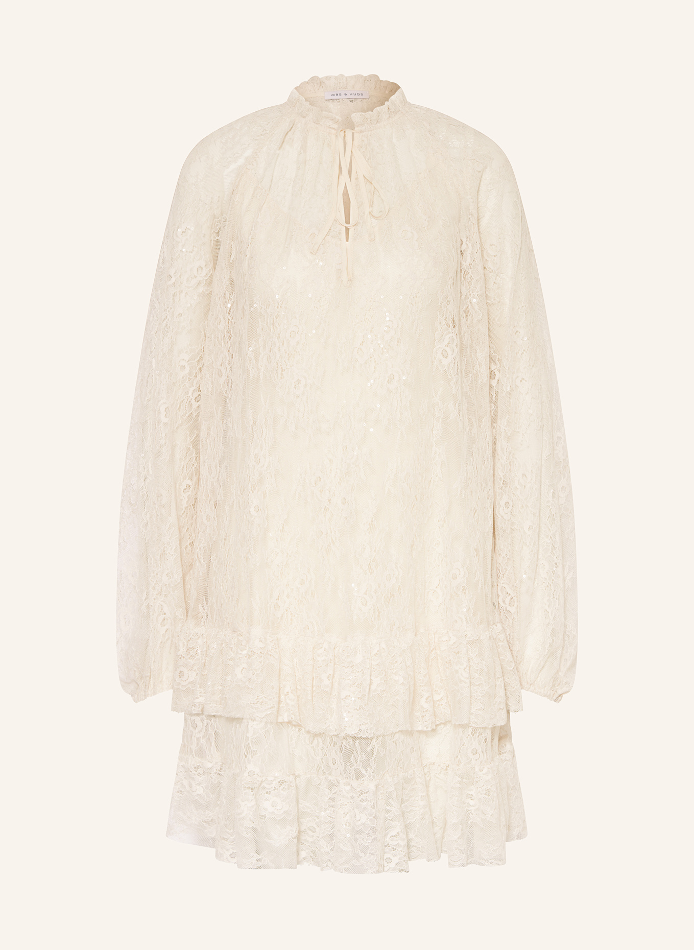 MRS & HUGS Spitzenkleid mit Pailletten und Volants: BEIGE
