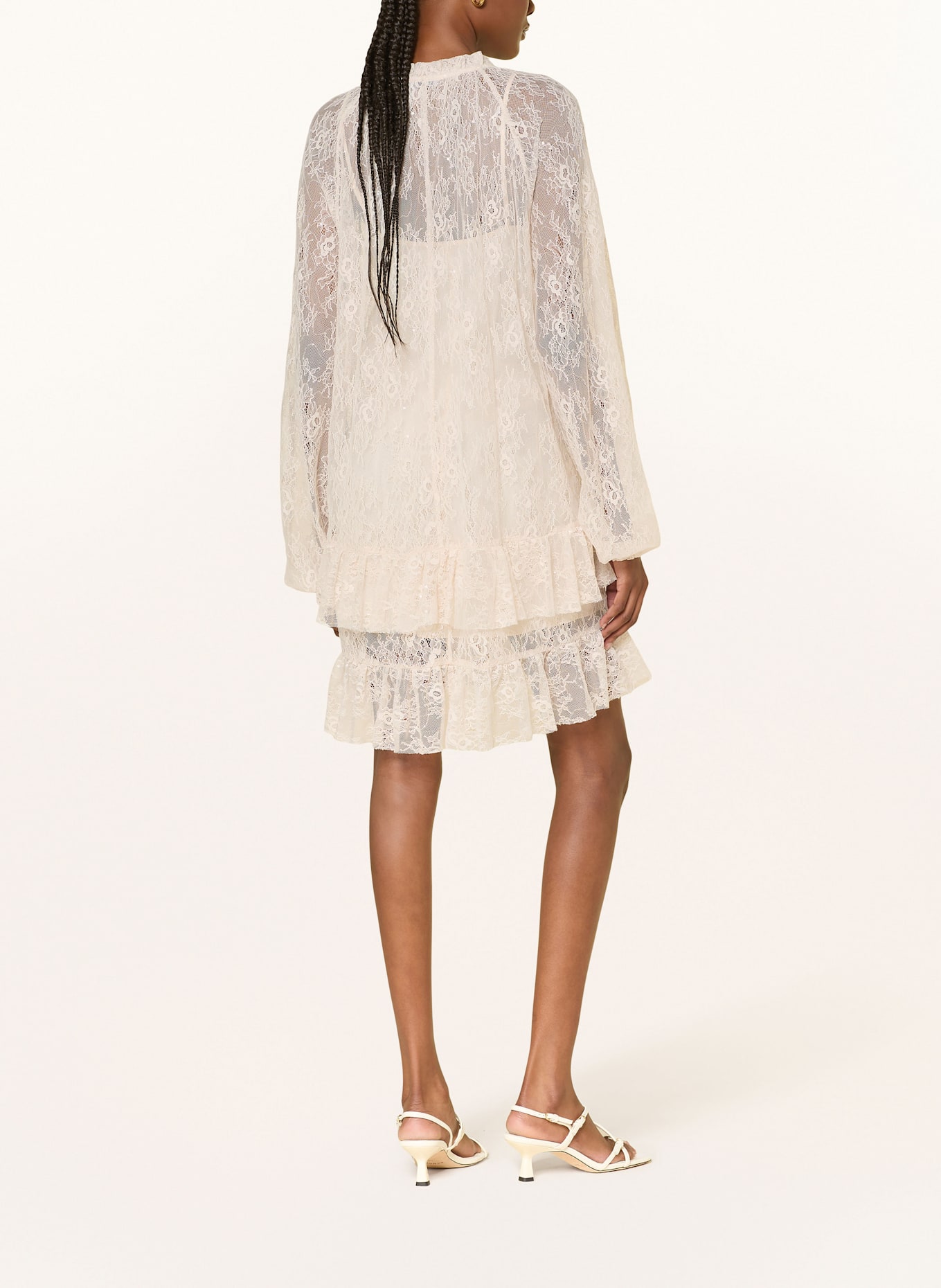 MRS & HUGS Spitzenkleid mit Pailletten und Volants: BEIGE