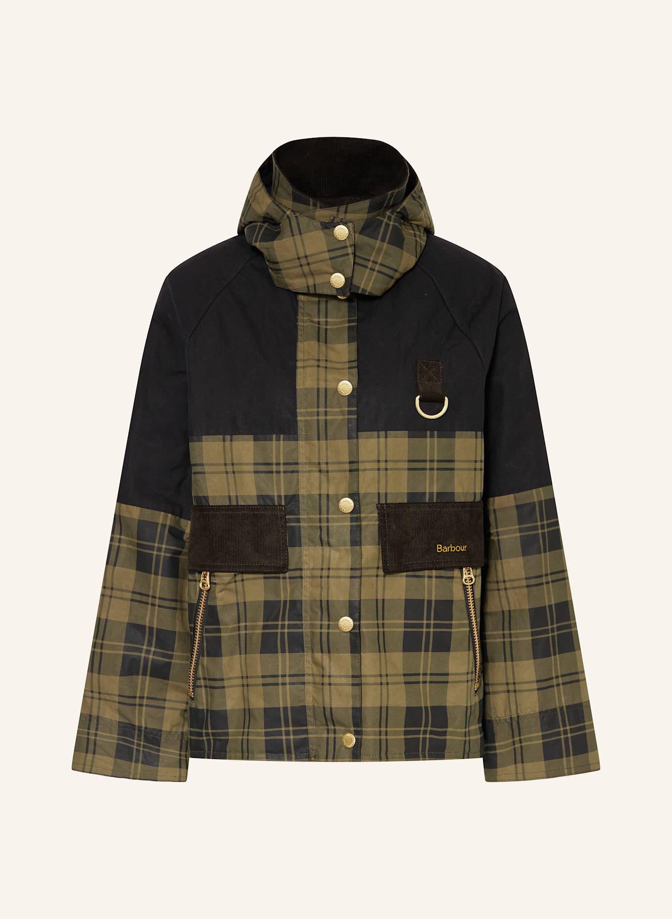 Barbour Fieldjacket ELAINE mit abnehmbarer Kapuze: SCHWARZ / OLIV