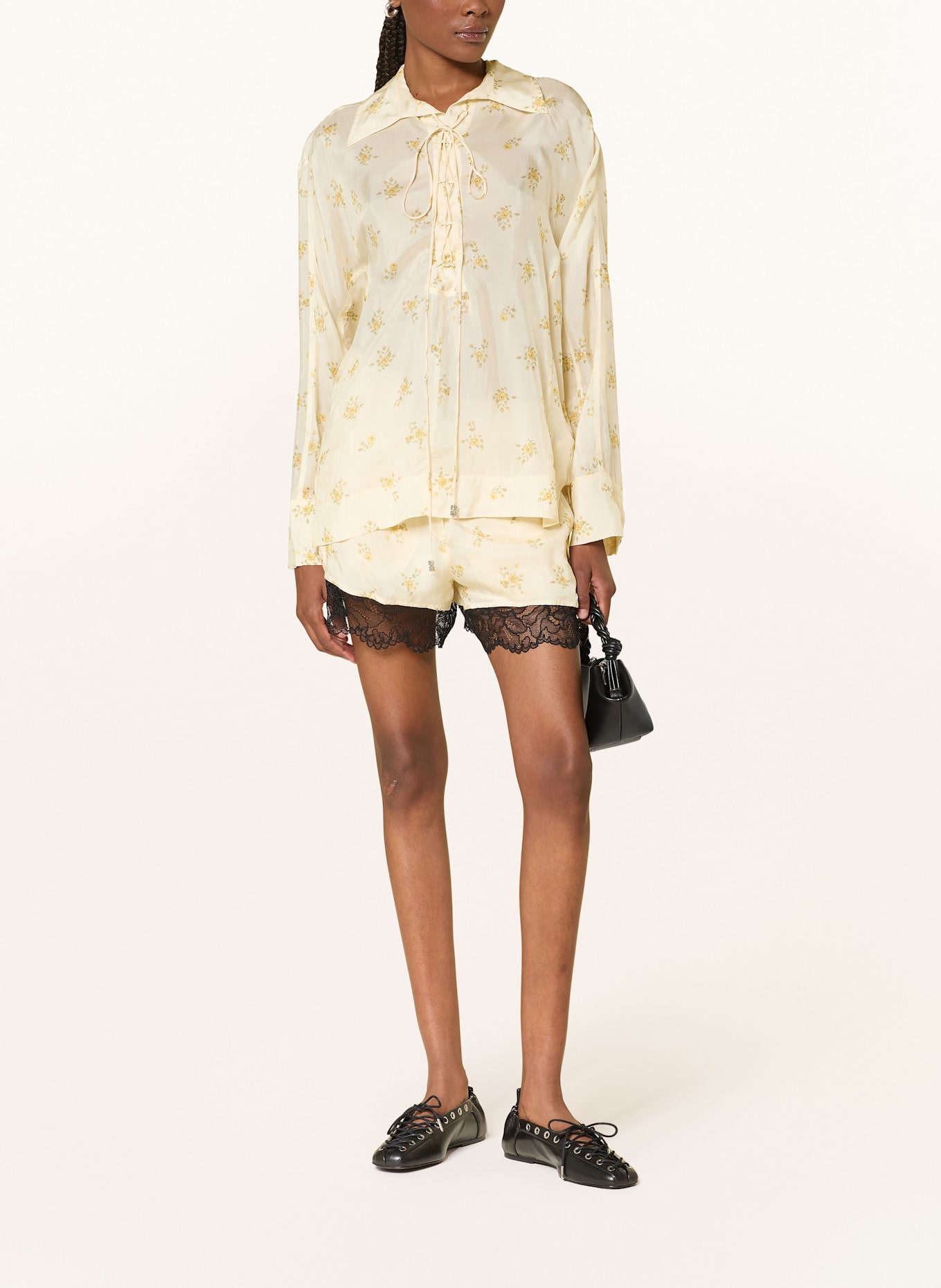 GANNI Blusenshirt: CREME / GELB / GRÜN