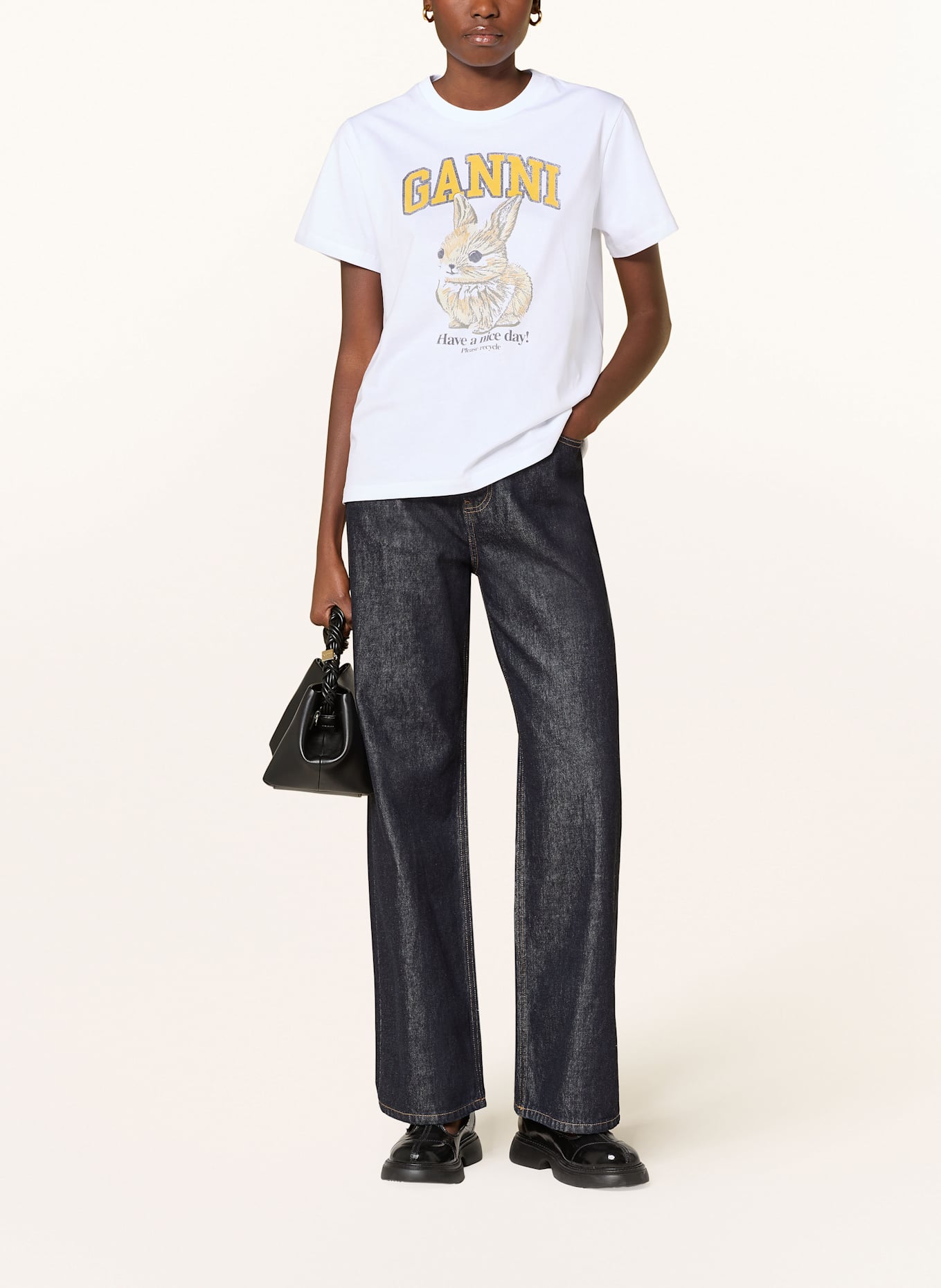 GANNI Tričko BABY BUN: BÍLÁ