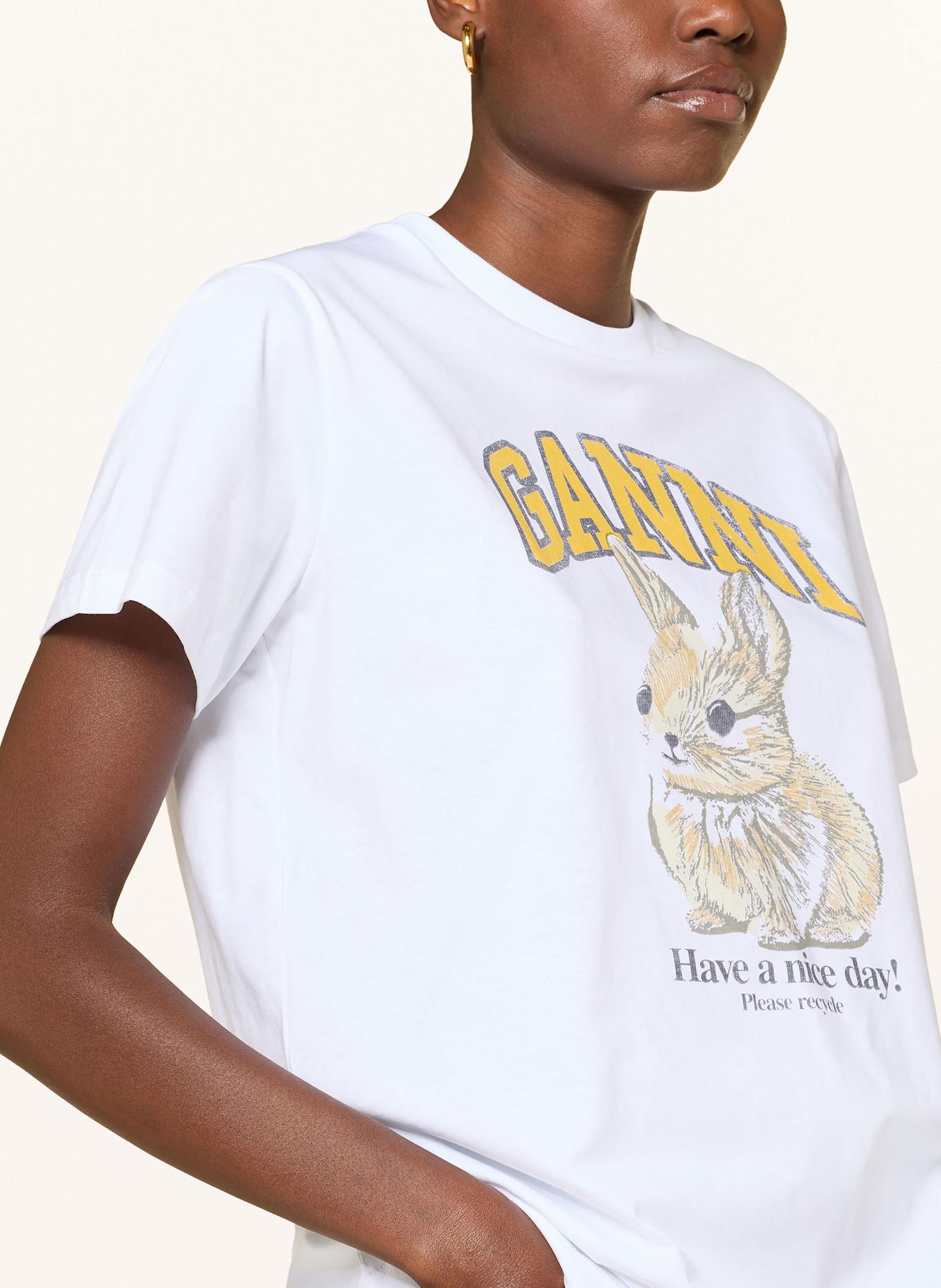 GANNI Tričko BABY BUN: BÍLÁ