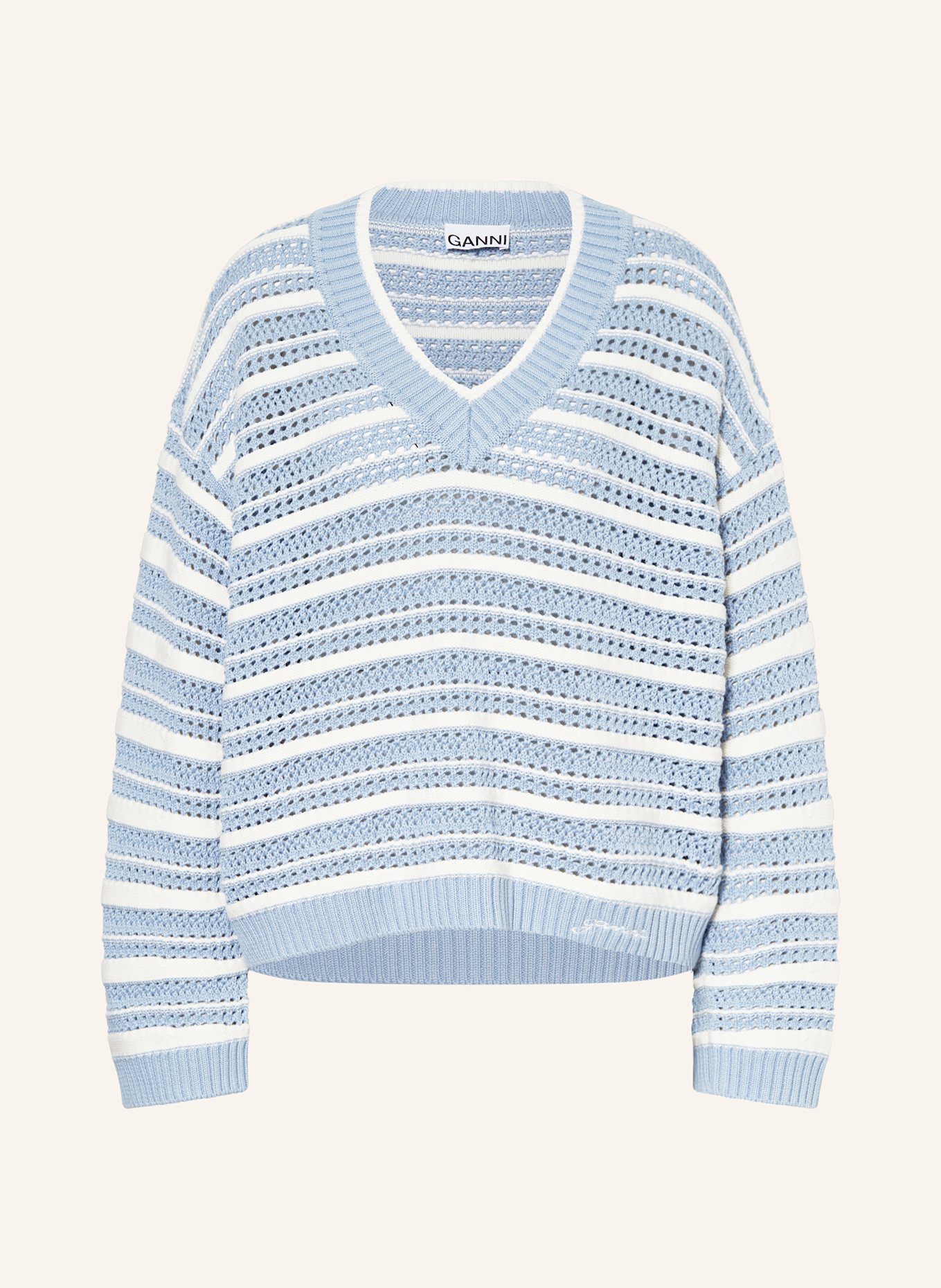 GANNI Pullover: HELLBLAU/ WEISS