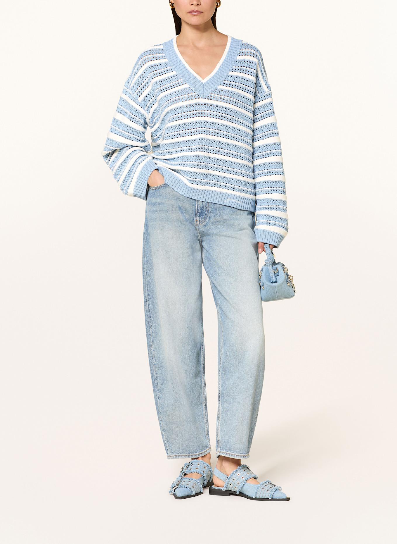 GANNI Pullover: HELLBLAU/ WEISS