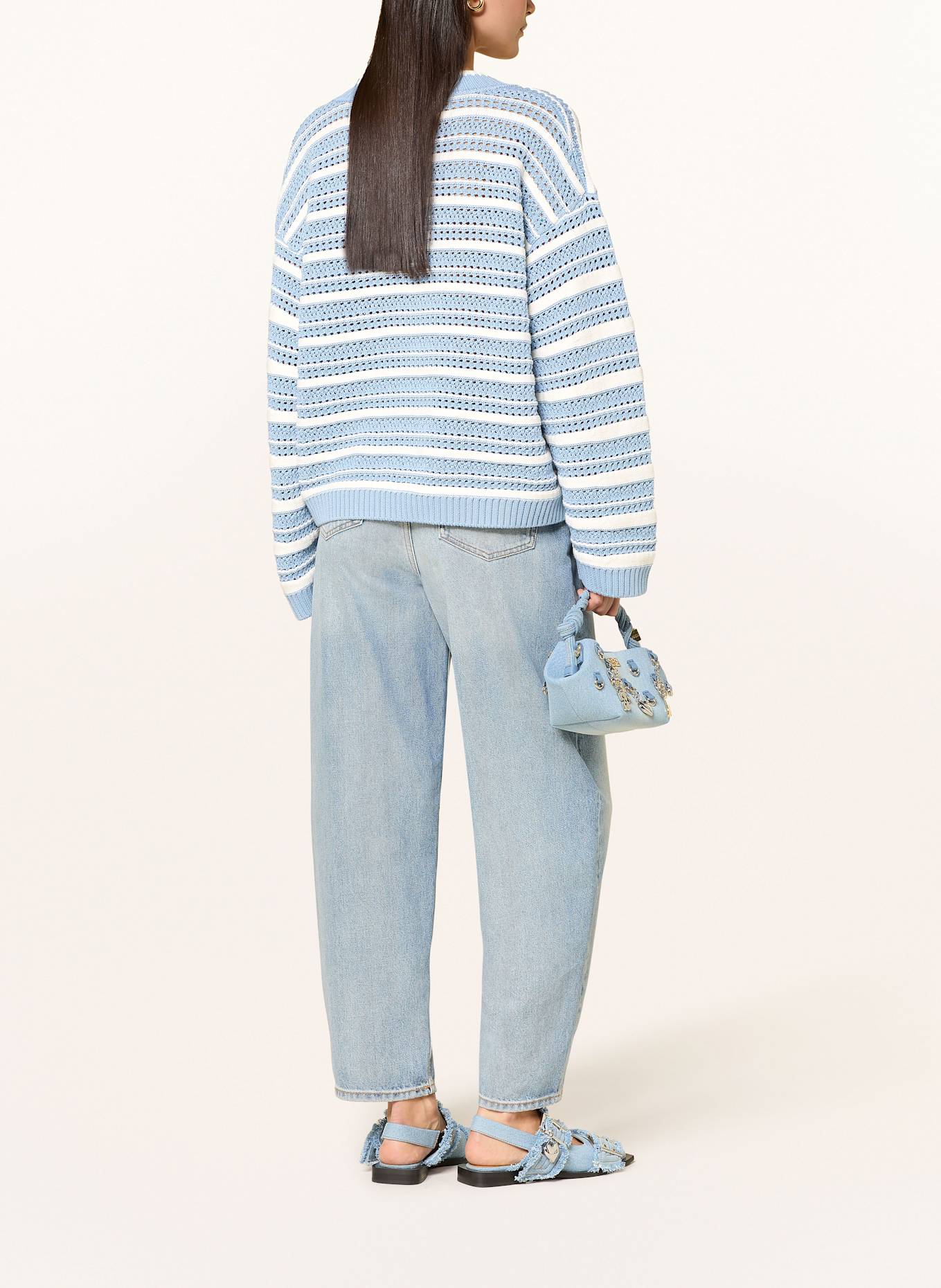 GANNI Pullover: HELLBLAU/ WEISS