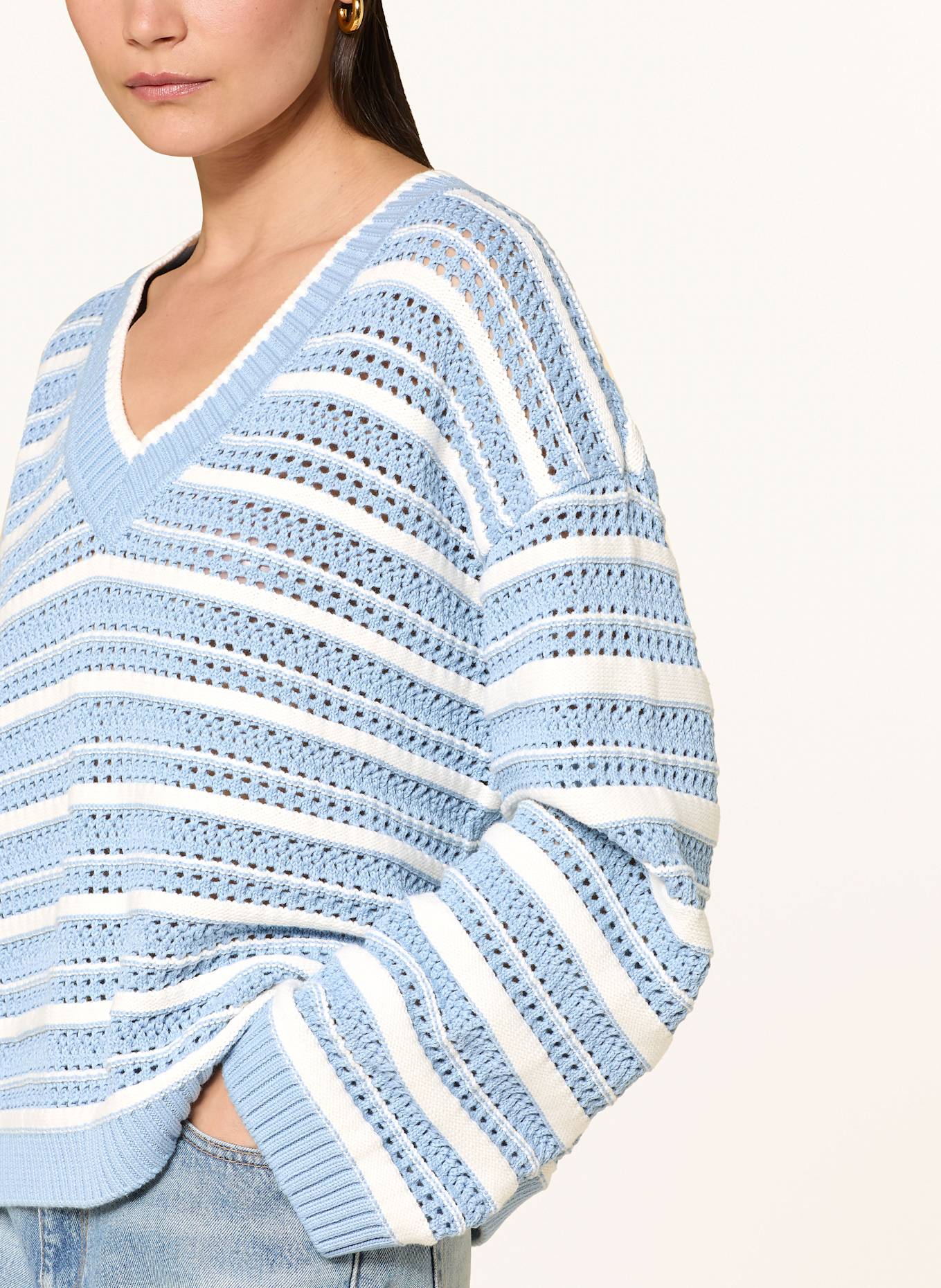 GANNI Pullover: HELLBLAU/ WEISS
