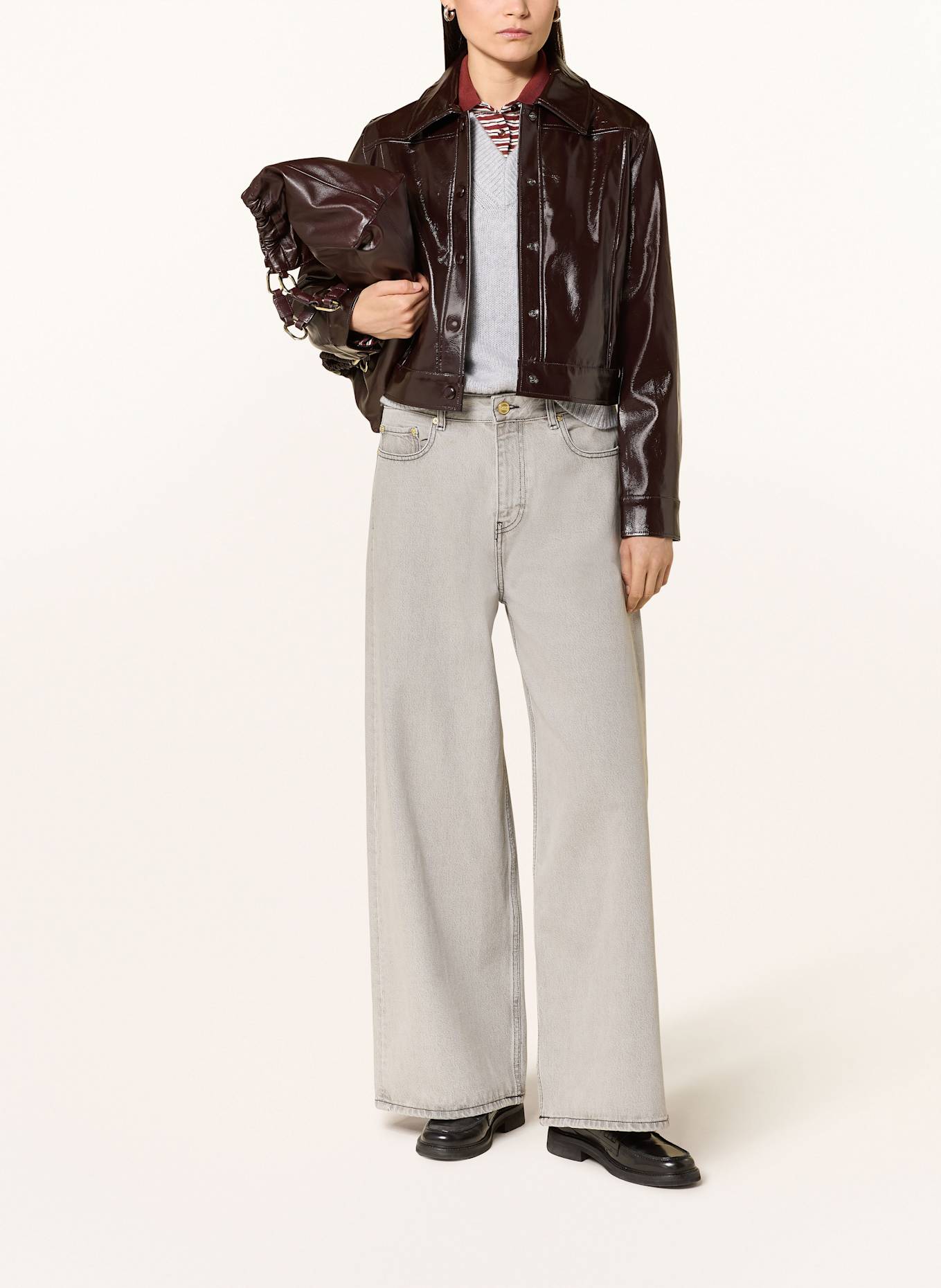 MRS & HUGS Kastenjacke in Lederoptik: DUNKELBRAUN