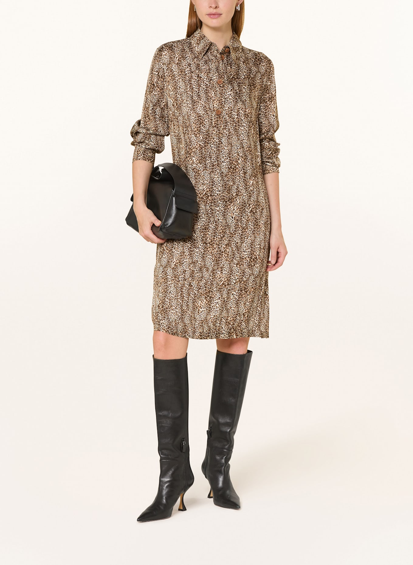 ELENA MIRO Hemdblusenkleid aus Satin: BRAUN / SCHWARZ / ECRU